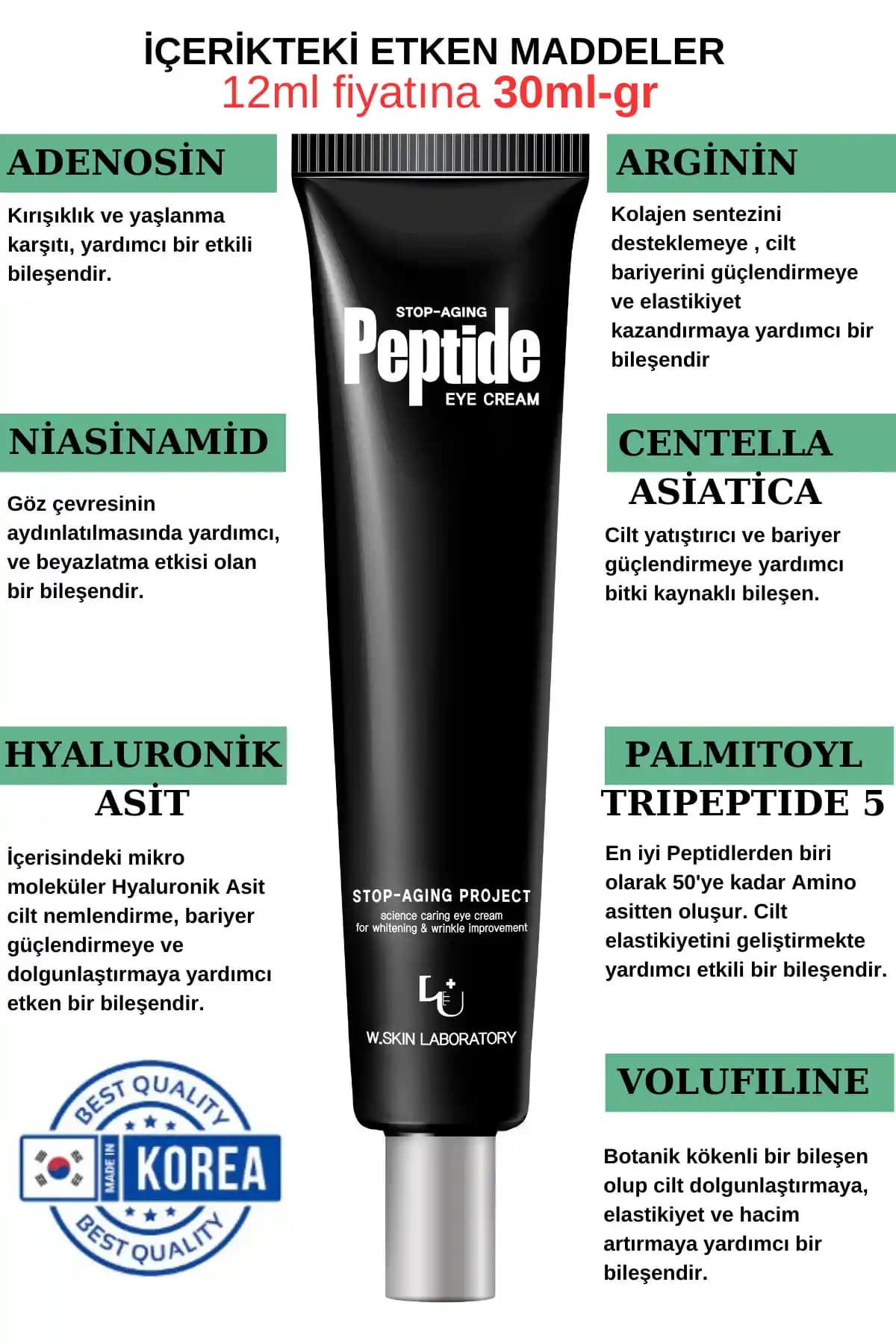 W. Skin Laboratory Yaşlanma Karşıtı Göz ve Yüz Kremi Kırışıklık ve Morluk Giderici Ürün Özellikleri