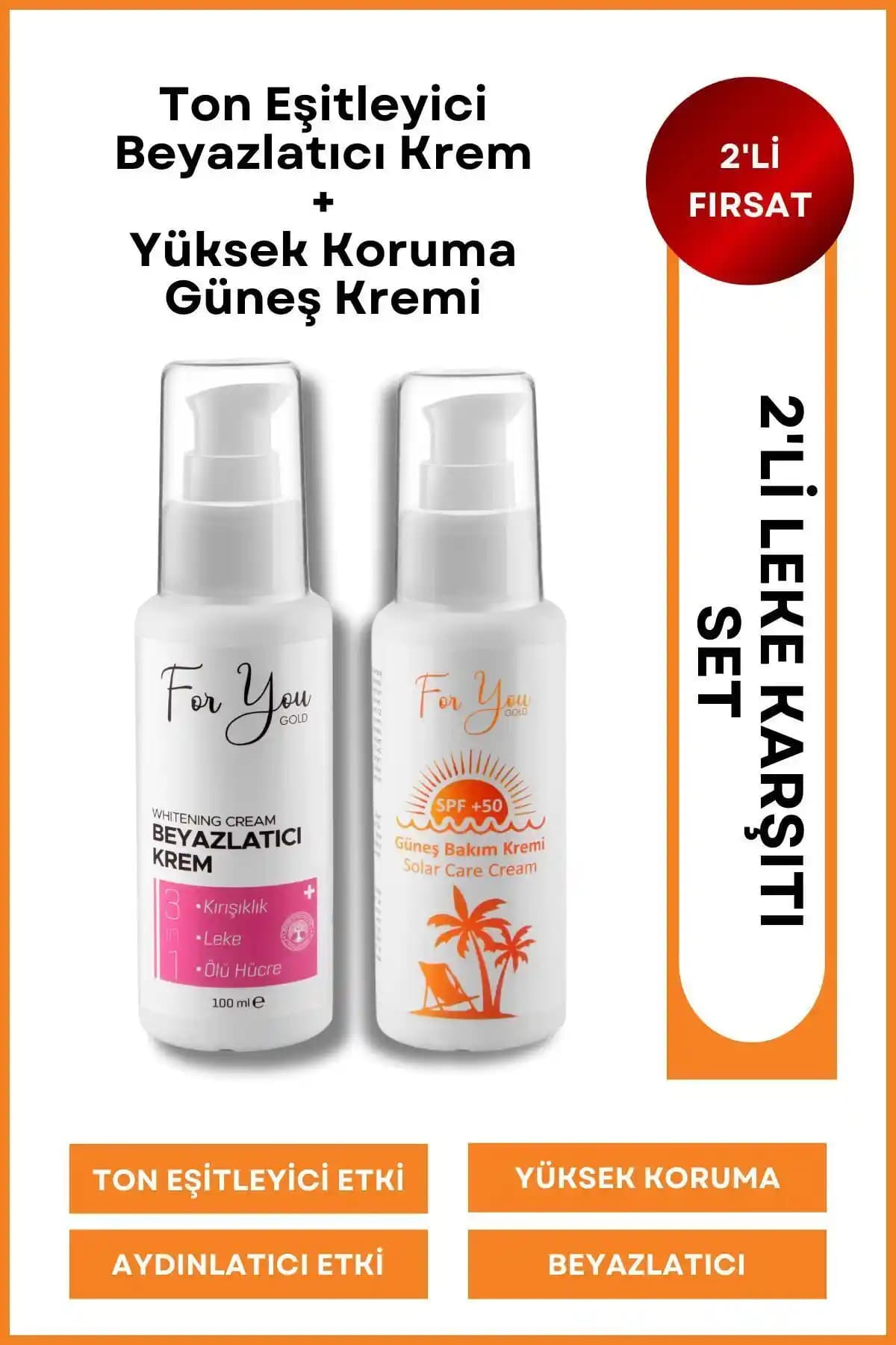For You Gold 2'li Leke Karşıtı Set: Cilt Tonunu Eşitleyen ve Güneş Koruyan Çözüm