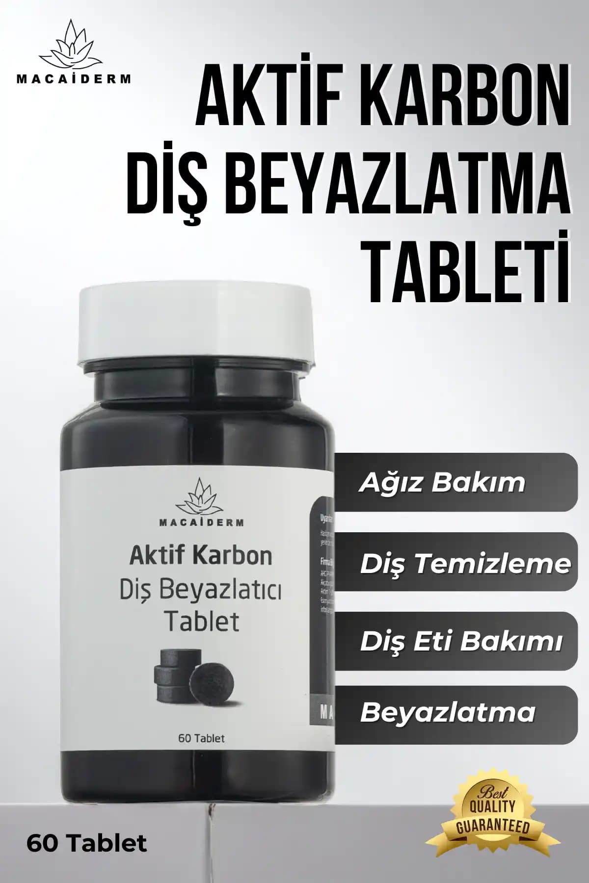 Macaiderm Aktif Karbon Diş Beyazlatma Tableti ile Güvenli ve Etkili Ağız Bakımı