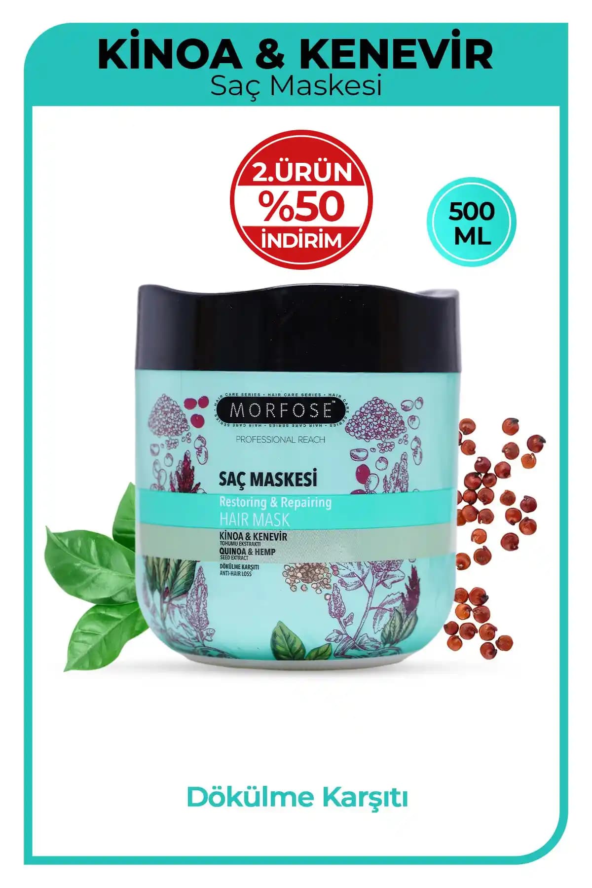 Morfose Kinoa Saç Maskesi 500 ml - Saç Güçlendirme ve Dökülme Karşıtı Bakım Ürünü