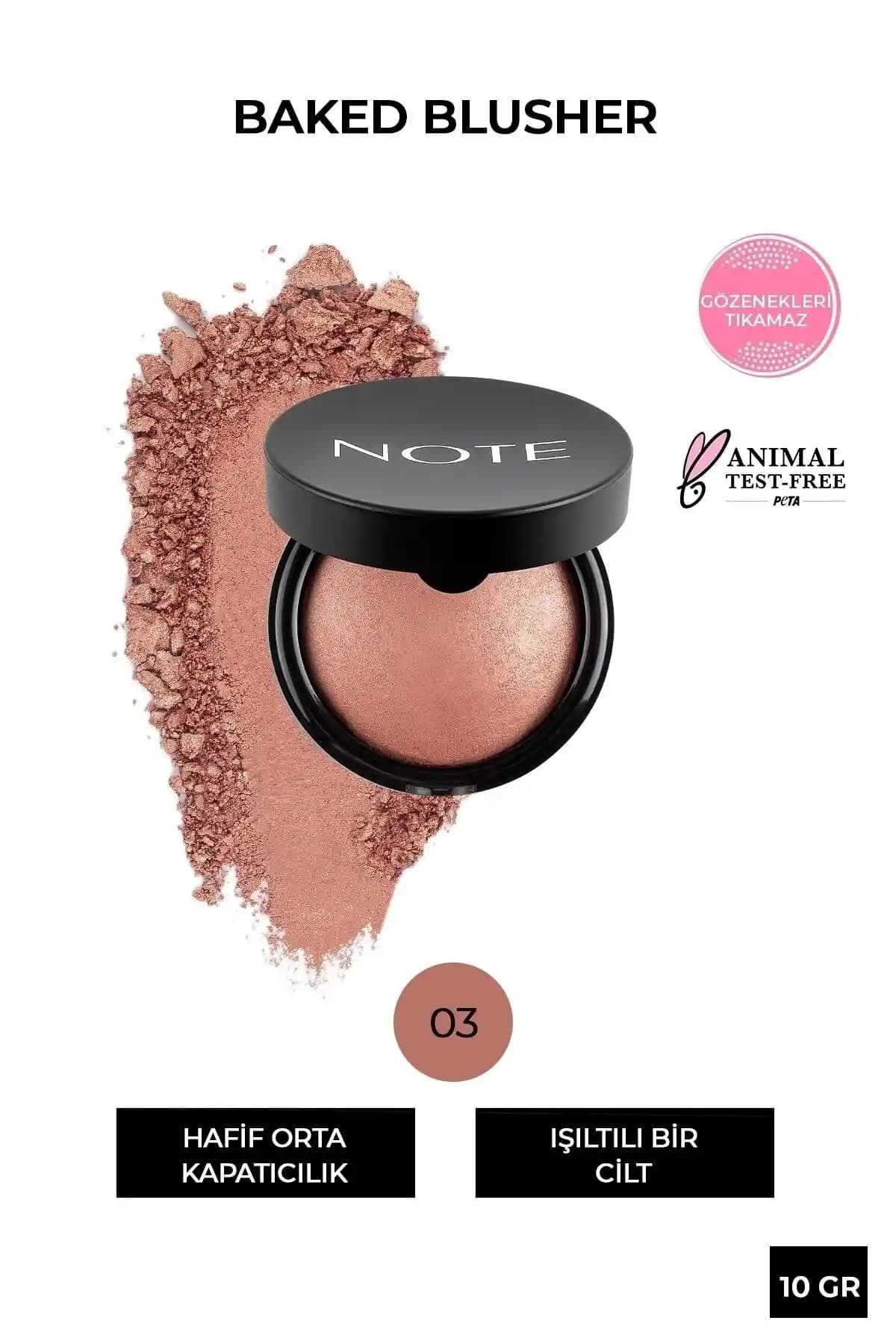 Note Cosmetics Baked Blusher 03 Oriental Pink Işıltılı ve Doğal Görünüm Sağlayan Allık