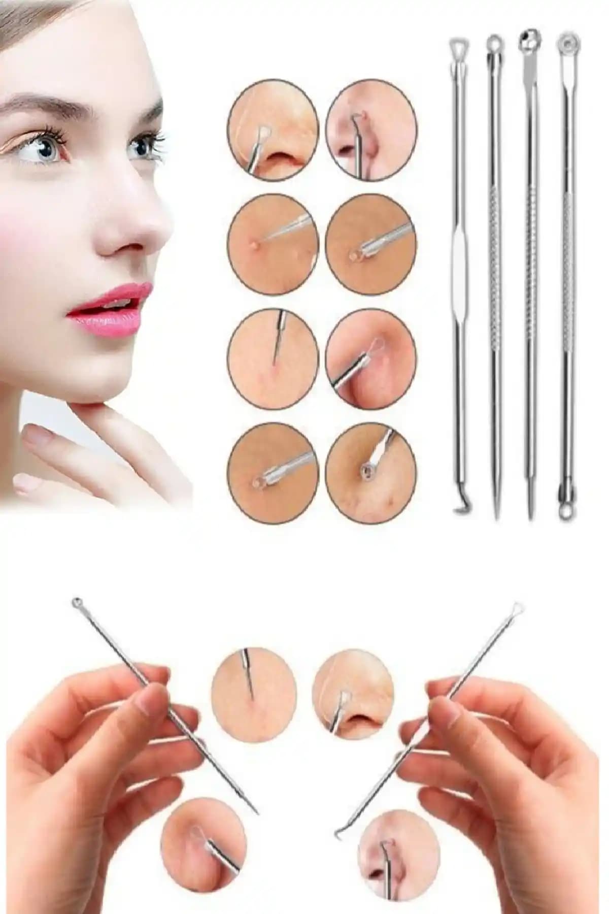 Uniquem 4 Parça Güçlü Komedon Iğne Seti Siyah Nokta ve Sivilce Temizliği İçin