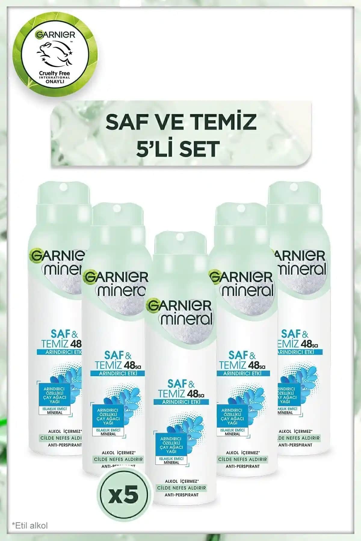Garnier Mineral Saf&Temiz Sprey Deodorant 5'li Set: Hafif ve Etkili Koruma