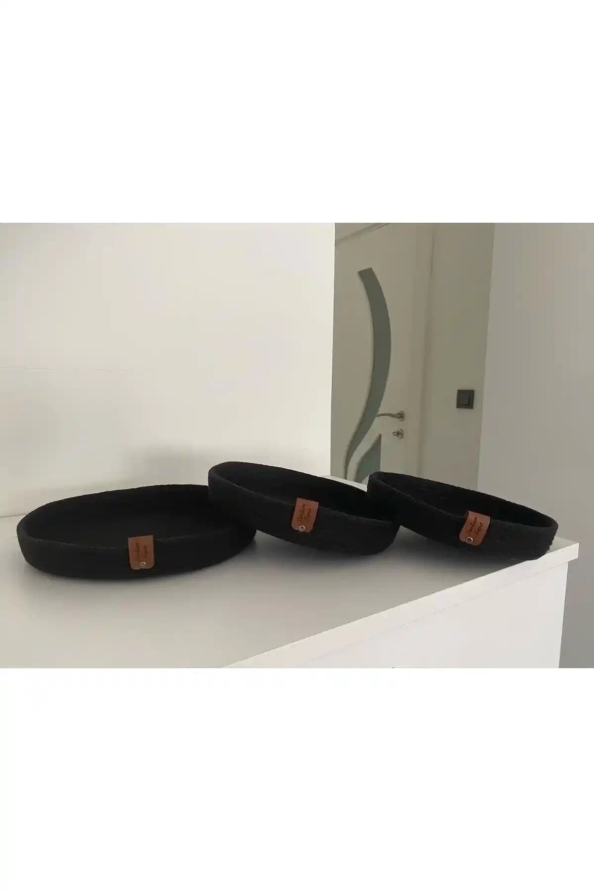 Sevdam Siyah Üçlü Dekoratif Sepet Seti Estetik ve Fonksiyonellik Sağlayan Saklama Çözümü