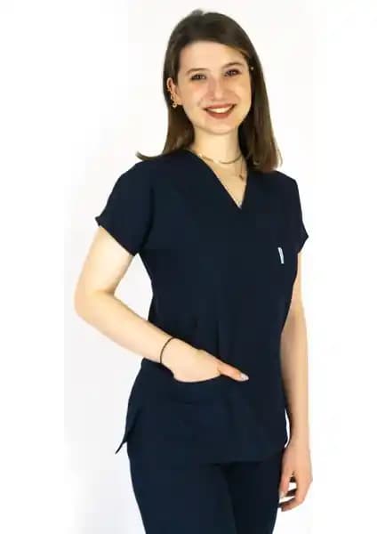 Simirna Üniforma Cerrahi Doktor Scrubs Hemşire Forması Lacivert Sağlık Personeli İçin Fonksiyonel ve Konforlu Tasarım