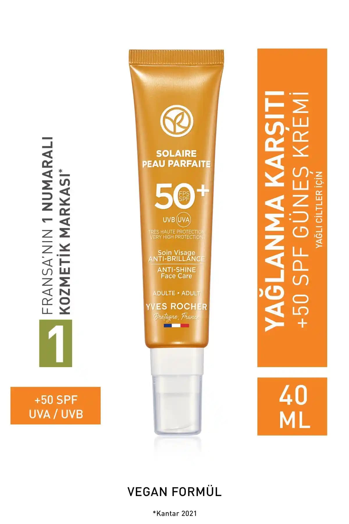 Yves Rocher SPF 50 Yüksek Koruma Sağlayan Yağlanma ve Leke Karşıtı Yüz Güneş Kremi