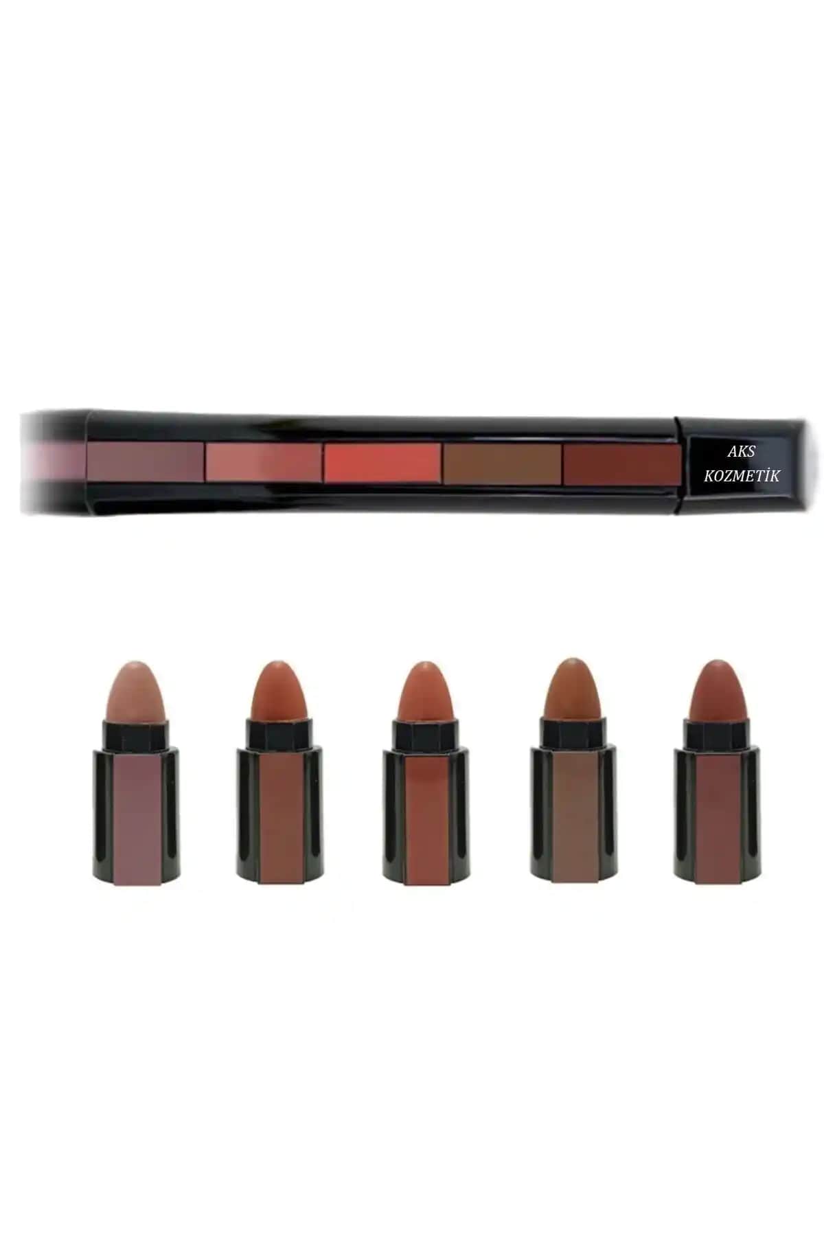 Aks Kozmetik 5'li Matruşka Ruj Seti Renkli ve Kalıcı Günlük Kullanım İçin