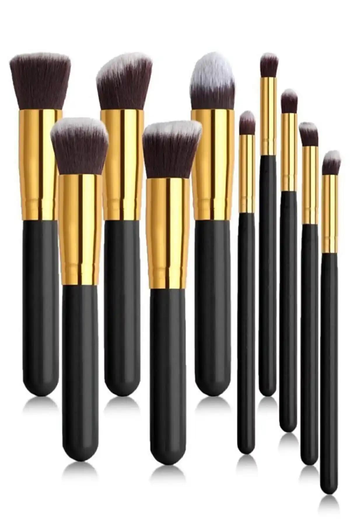 Aks Kozmetik Siyah Renk Makyaj Fırça Seti 10'lu Profesyonel ve Ev Kullanımı İçin Uygun