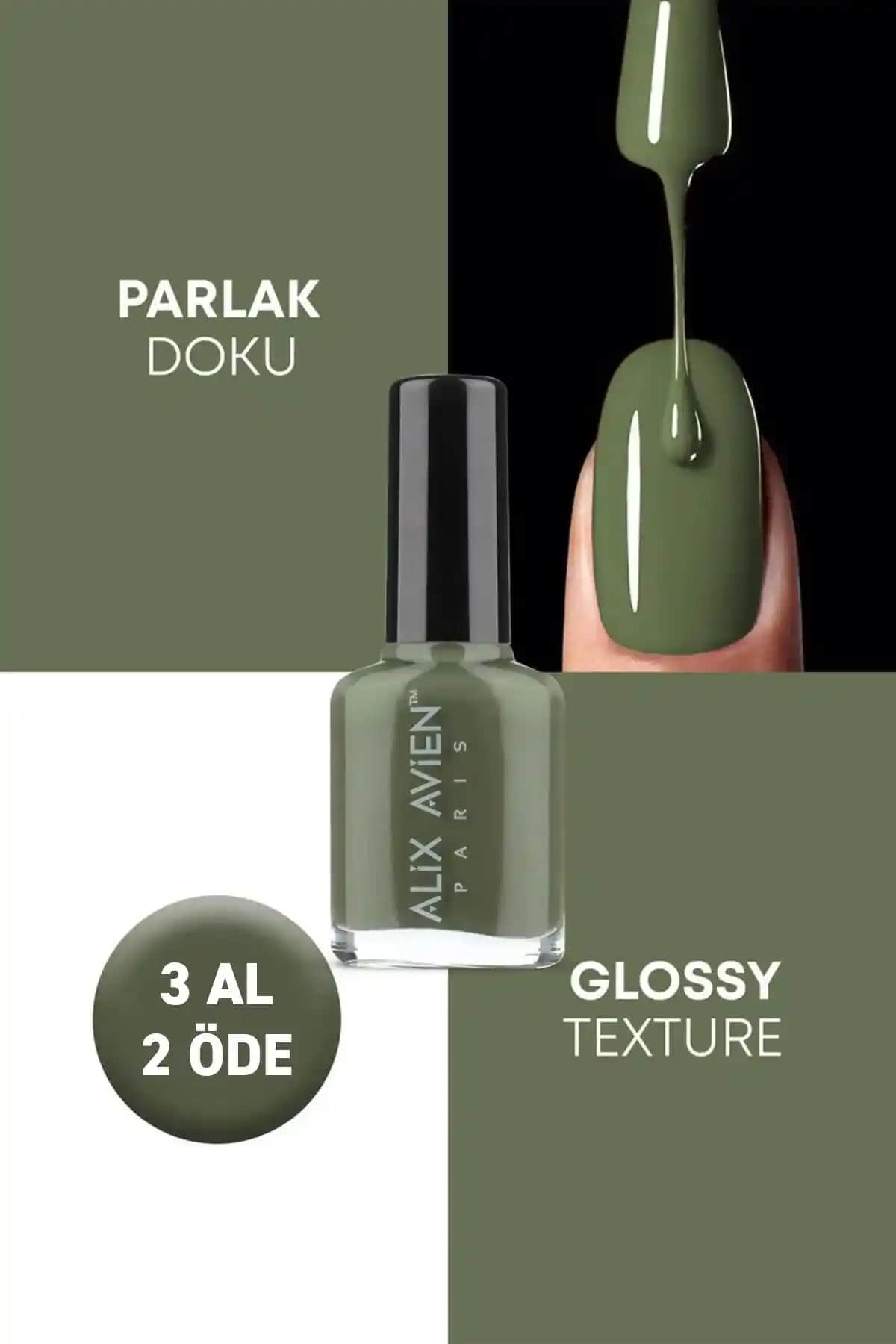 Alix Avien Haki Yeşil 44 Oje - Uzun Süreli Parlak ve Sağlıklı Tırnak Bakımı