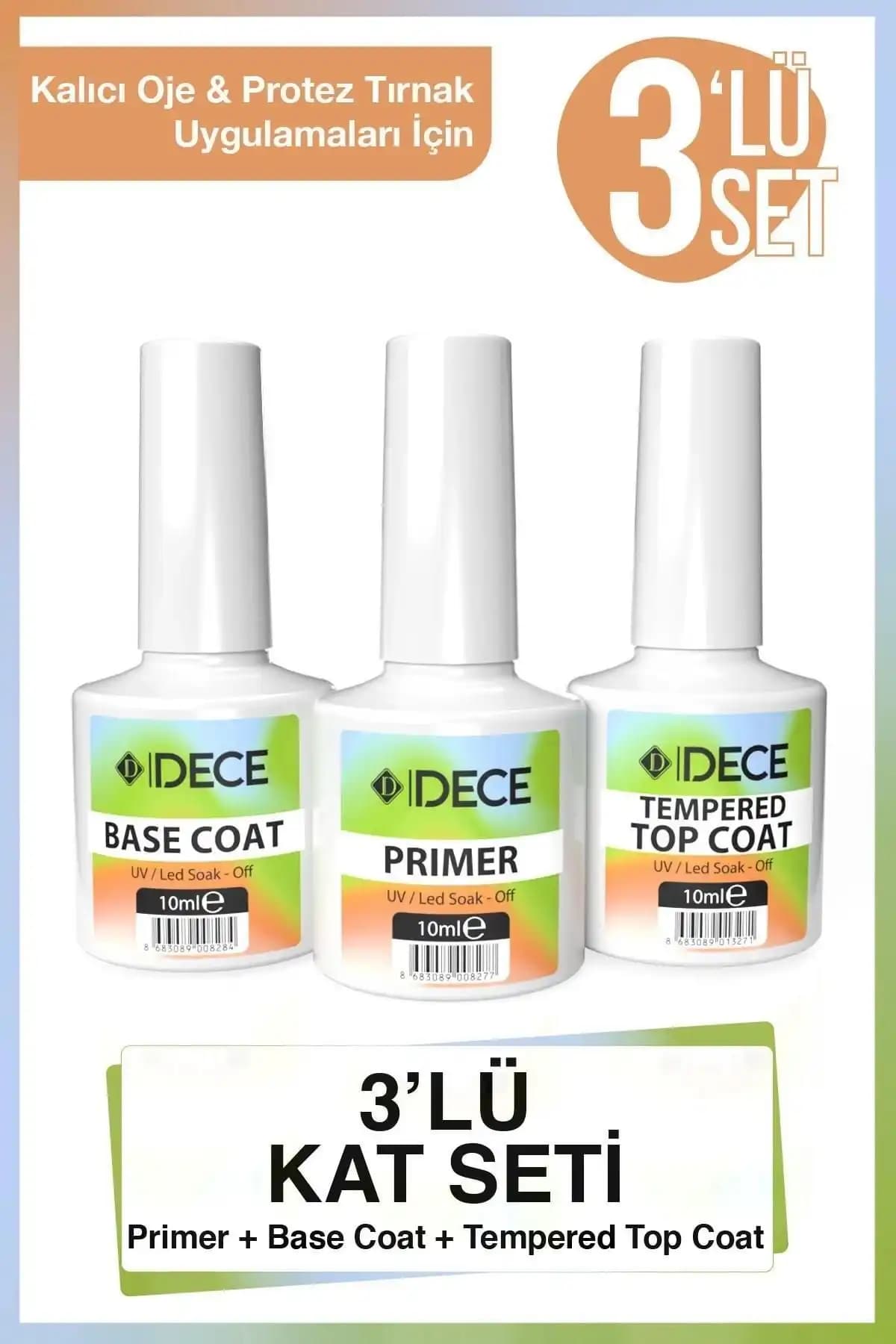 D Dece 3'lü Tırnak Bakım Seti Primer Base Top Coat 10ml Profesyonel Sonuçlar