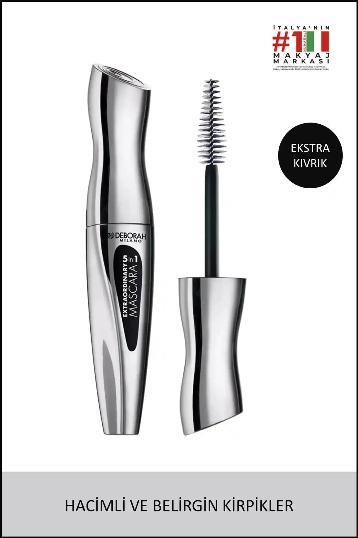 Deborah Milano Extraordinary 5 in 1 Siyah Maskara: Çok Yönlü Kirpik Etkisi ve Uzun Süre Kalıcılık