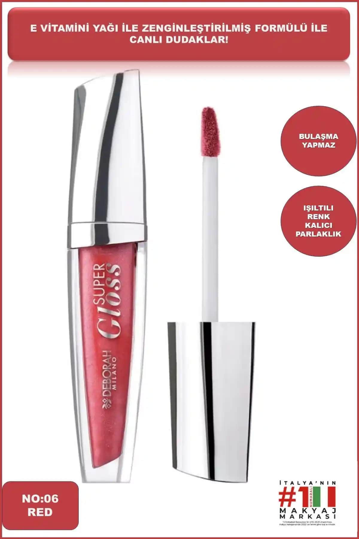 Deborah Milano Kırmızı No: 06 Super Gloss Parlaklık ve Canlı Renk Sunan Lip Gloss