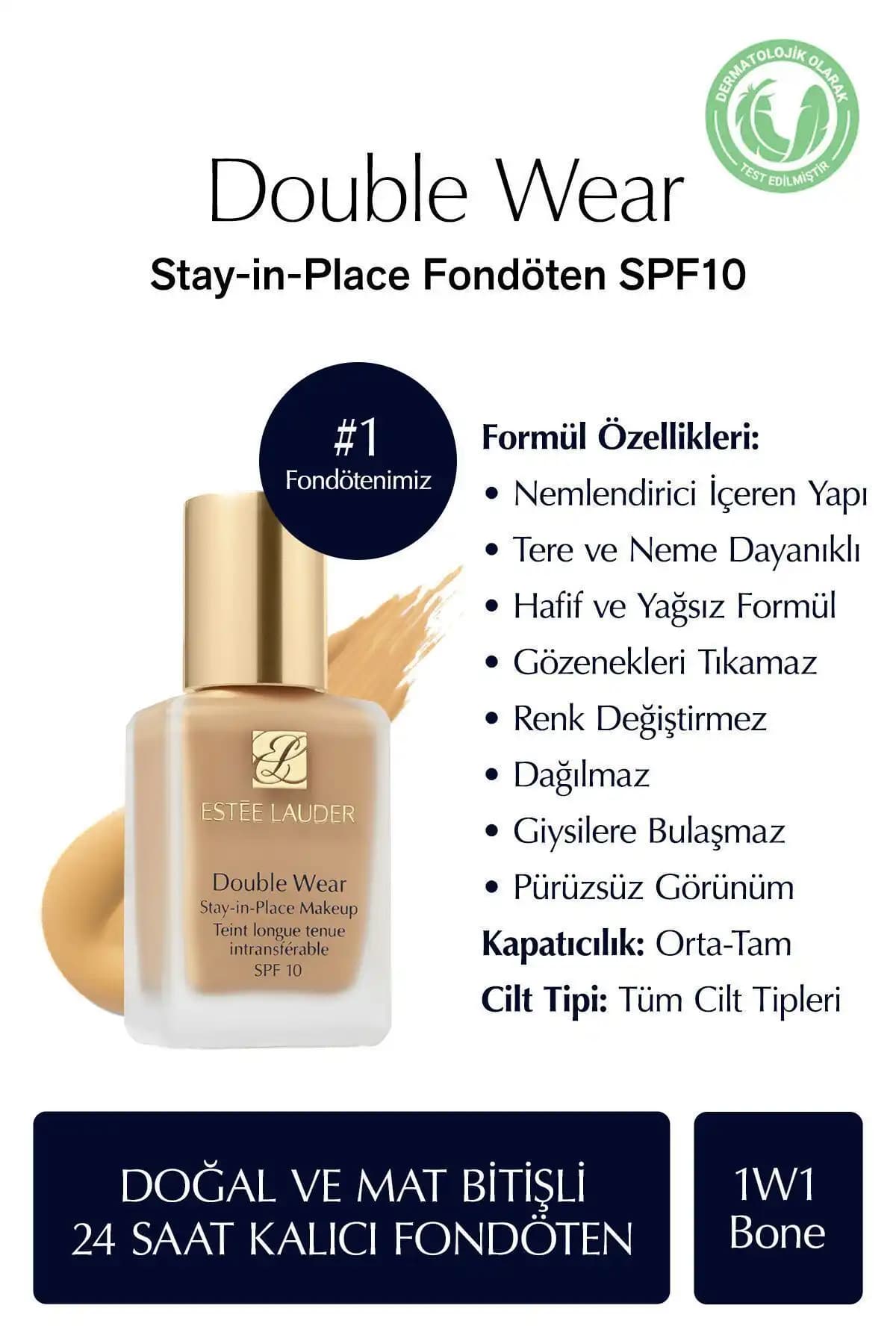 Estée Lauder Double Wear Mat Fondöten SPF 10 Uzun Süre Kalıcı ve Doğal Görünüm Sağlar