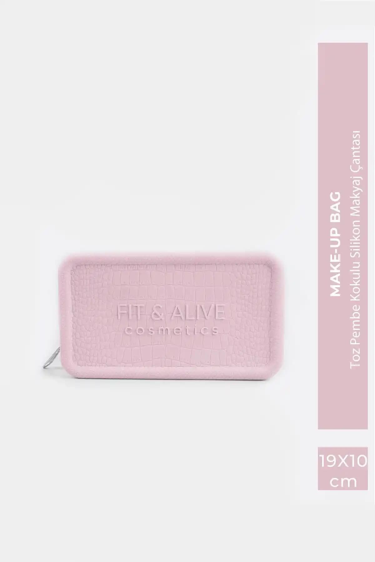 Fit & Alive Fitalive Kokulu Silikon Makyaj Çantası Toz Pembe Estetik ve İşlevsel Tasarım
