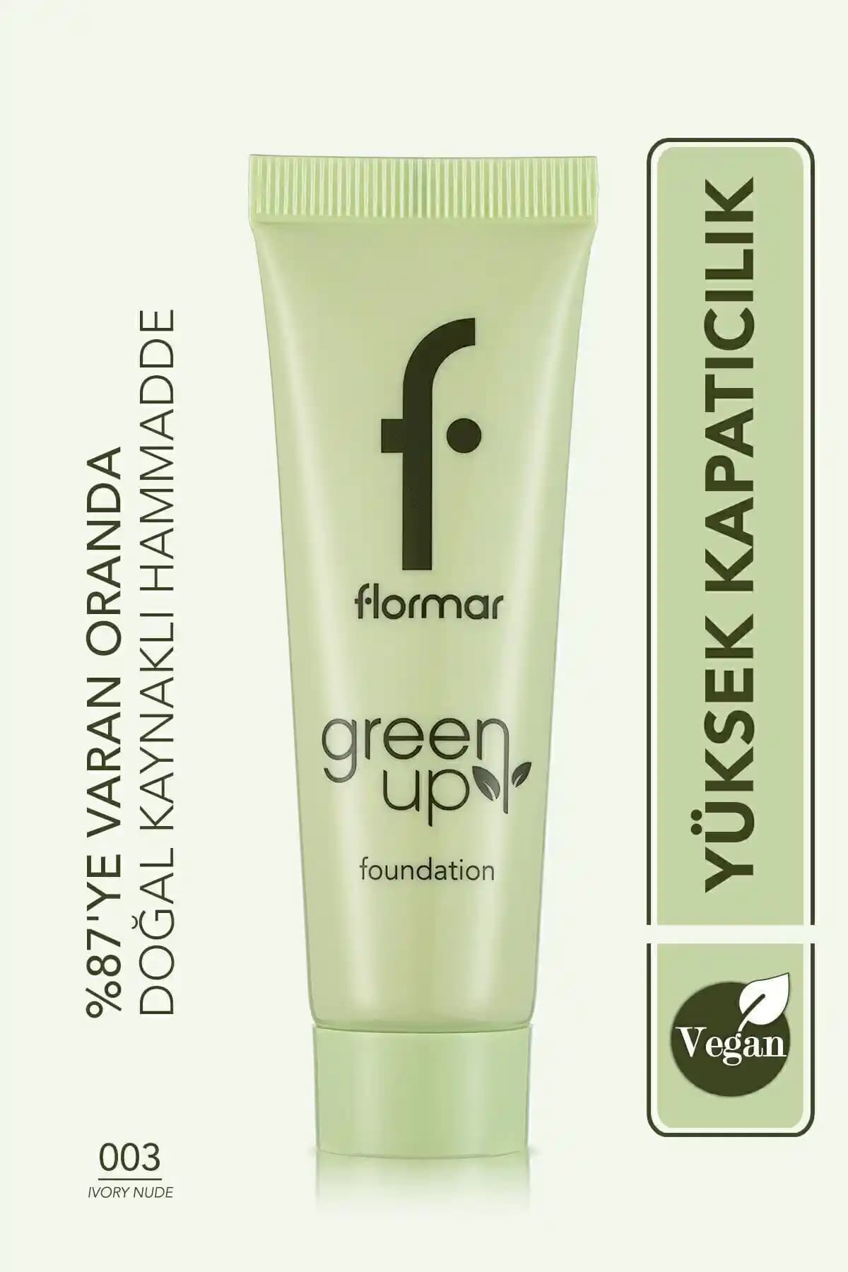 Flormar Green Up Foundation Yarı Mat Su Bazlı Vegan Fondöten 003 Ivory Nude