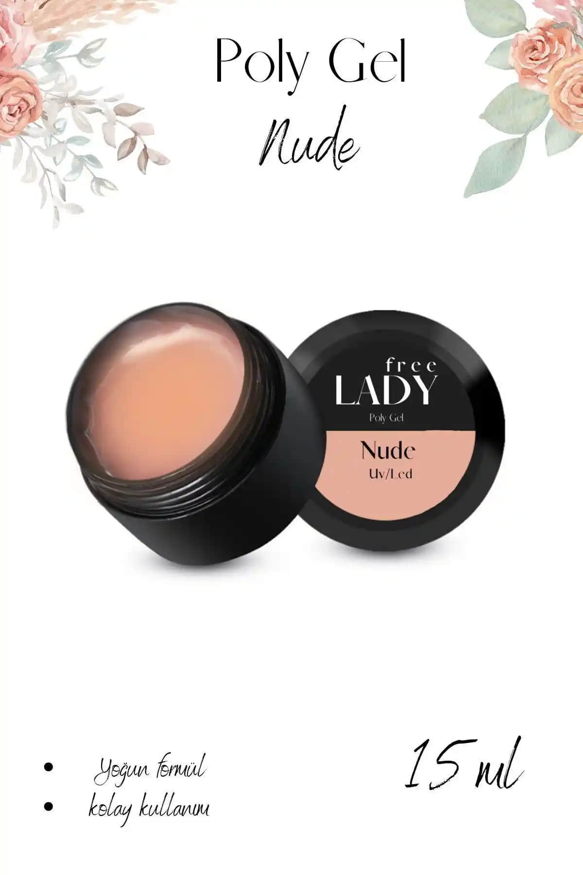 FREELADY Protez Tırnak Poly Jel 15ml Bej Renkli Uzun Süre Dayanıklı ve Doğal Görünüm