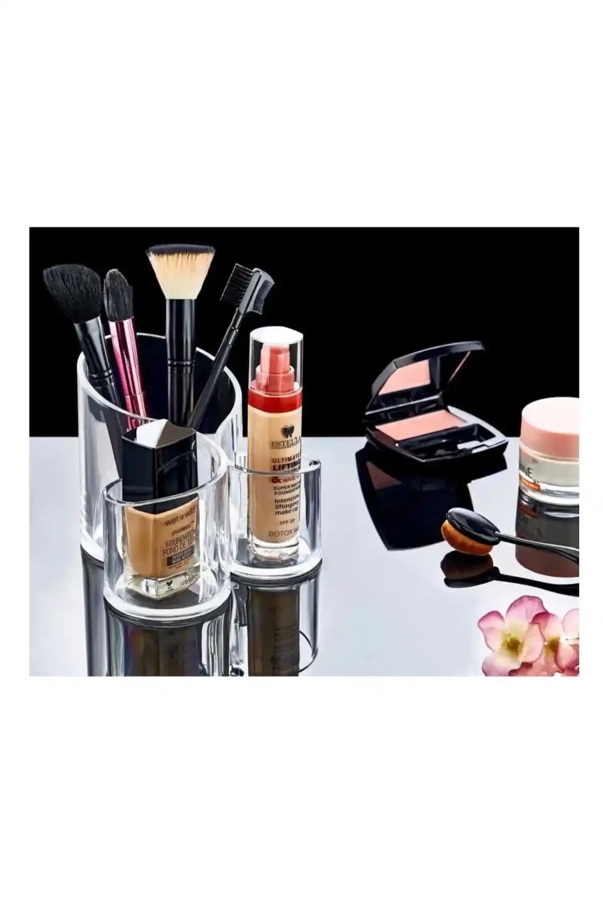 Genel Markalar Şeffaf 3 Gözlü Makyaj Organizeri ile Düzen ve Şıklık Sağlayın