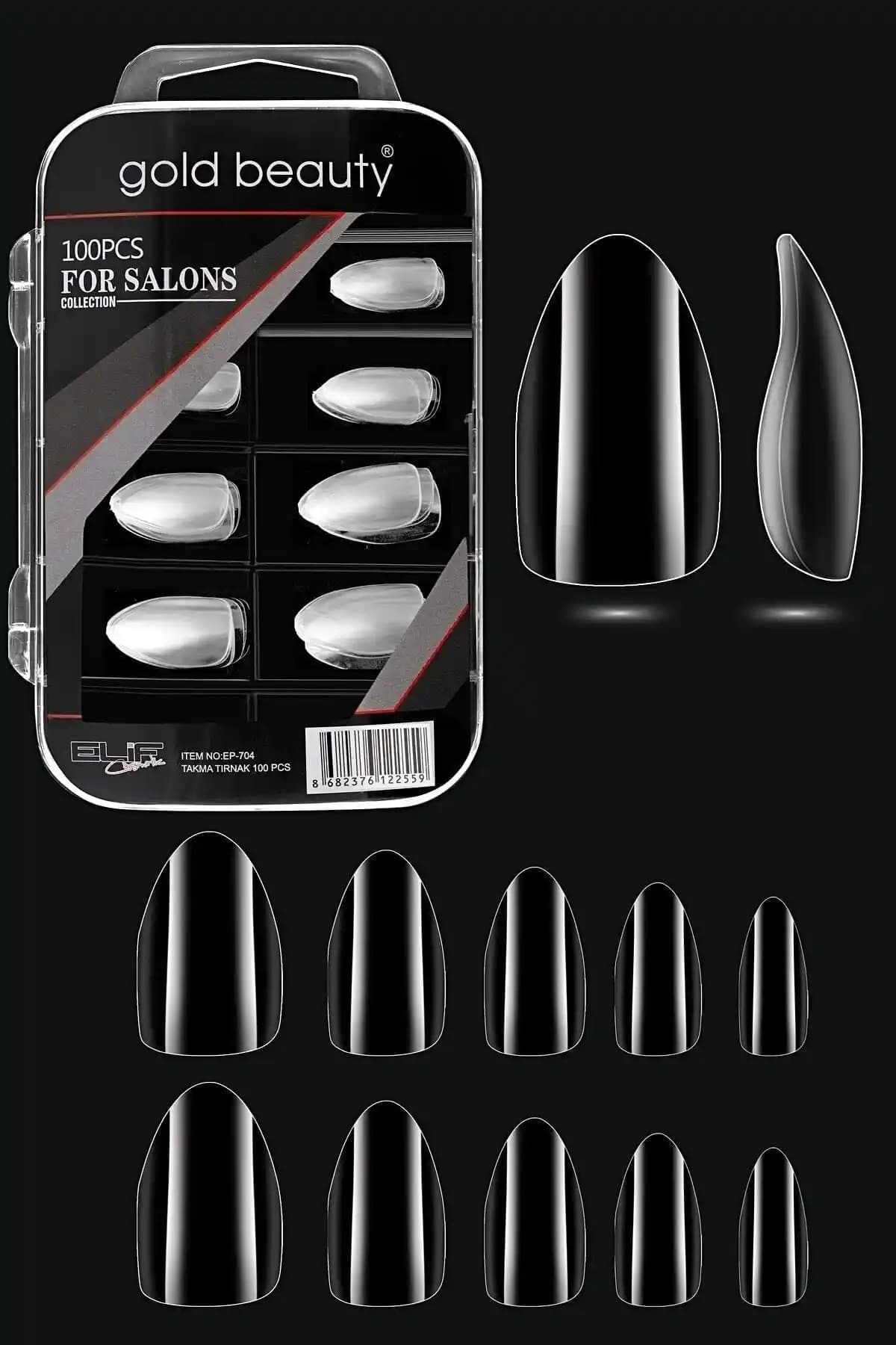 Gold Beauty Takma Tırnak 100'lü Şeffaf Badem Formu Estetik ve Kullanışlı Çözüm