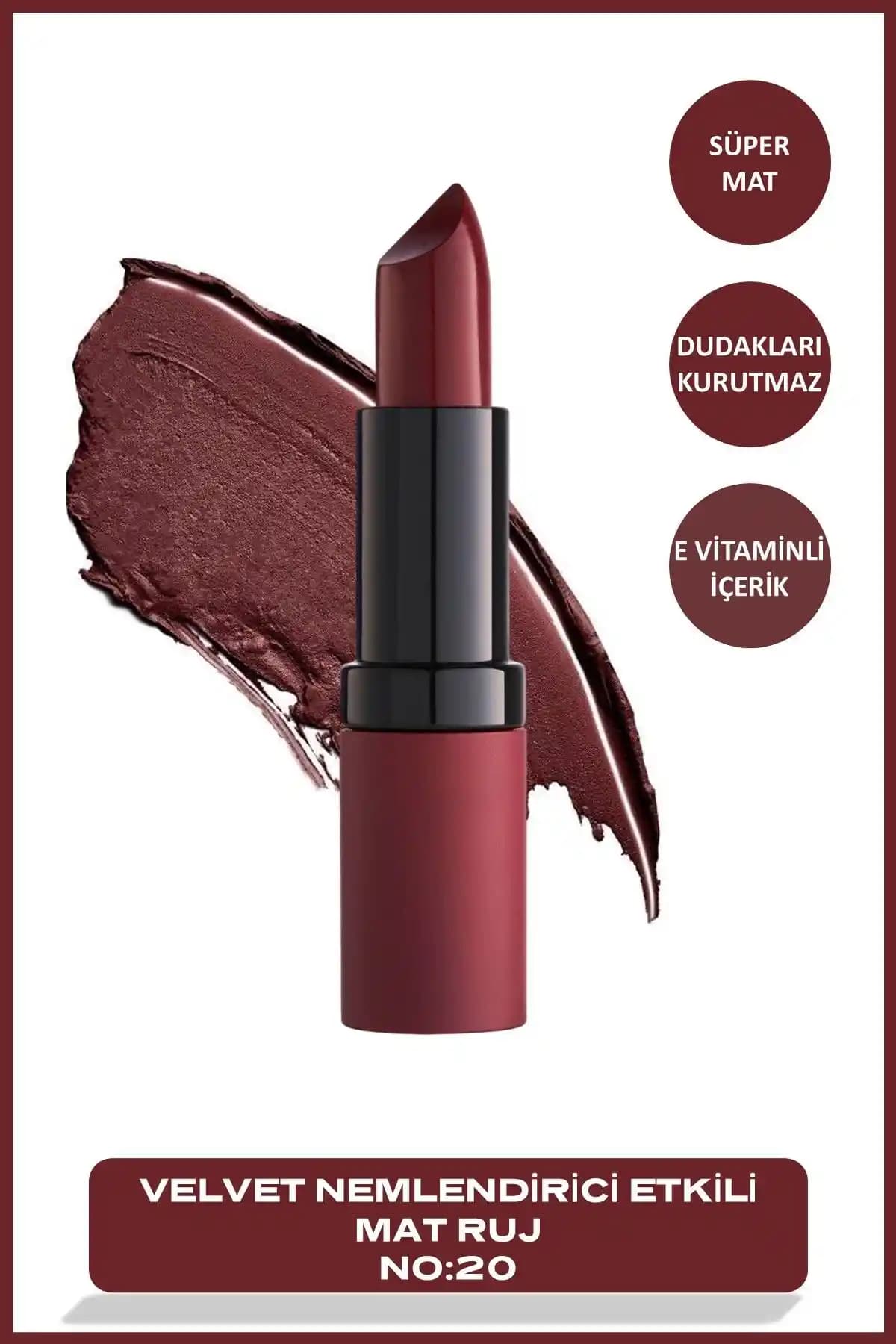 Golden Rose Velvet Matte Ruj No 20 Bordeaux - Şık ve Kalıcı Dudak Makyajı İçin