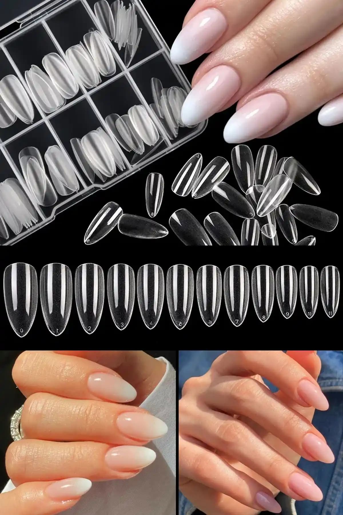 H&E LUXURY DESIGN Yeni Nesil Jel Destekli Şeffaf Badem Tırnak Seti Profesyonel ve Günlük Kullanım İçin