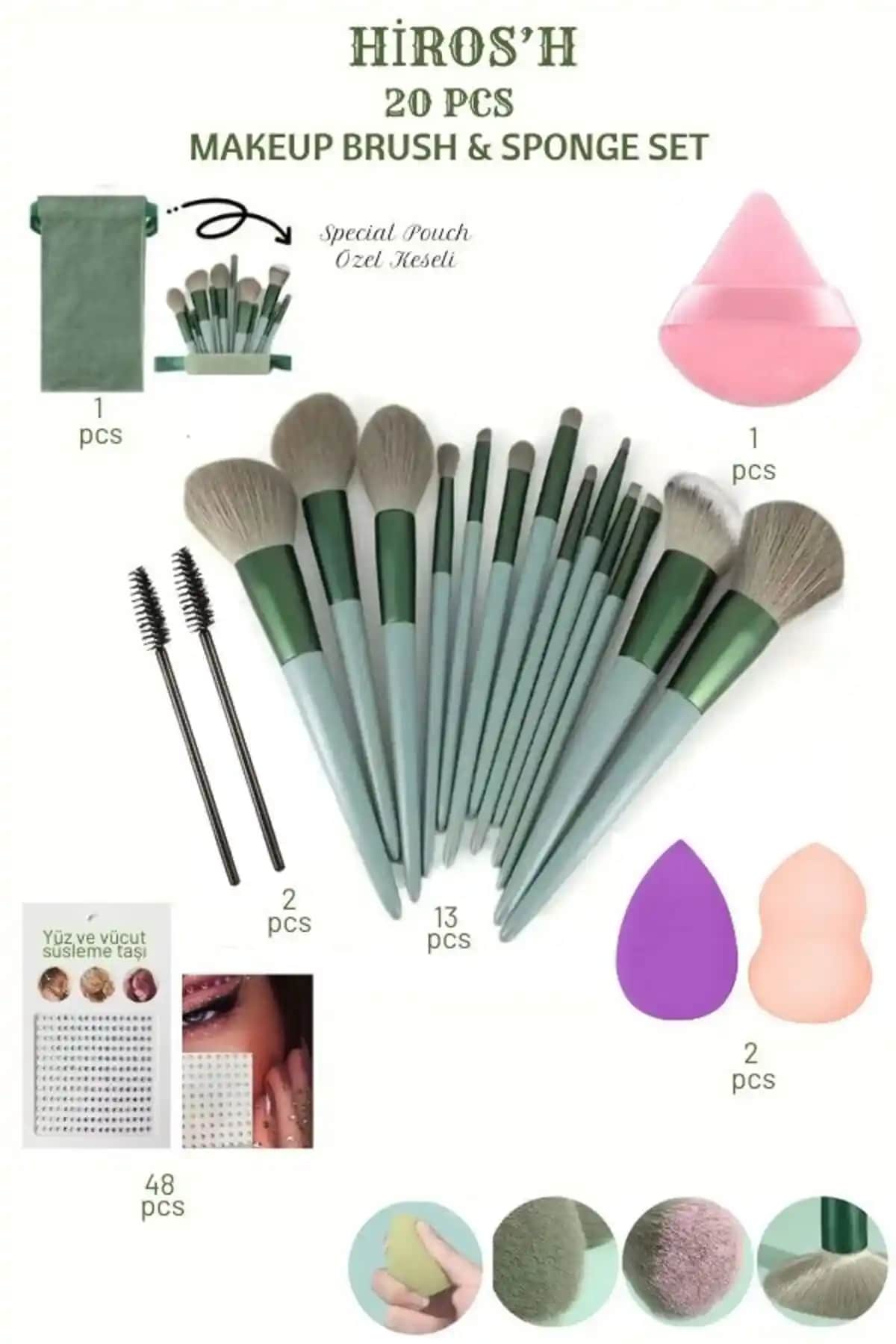 HİROS'H 20 Parça Lüx Makyaj Fırça Seti Profesyonel ve Pratik Kullanım İçin Uygun