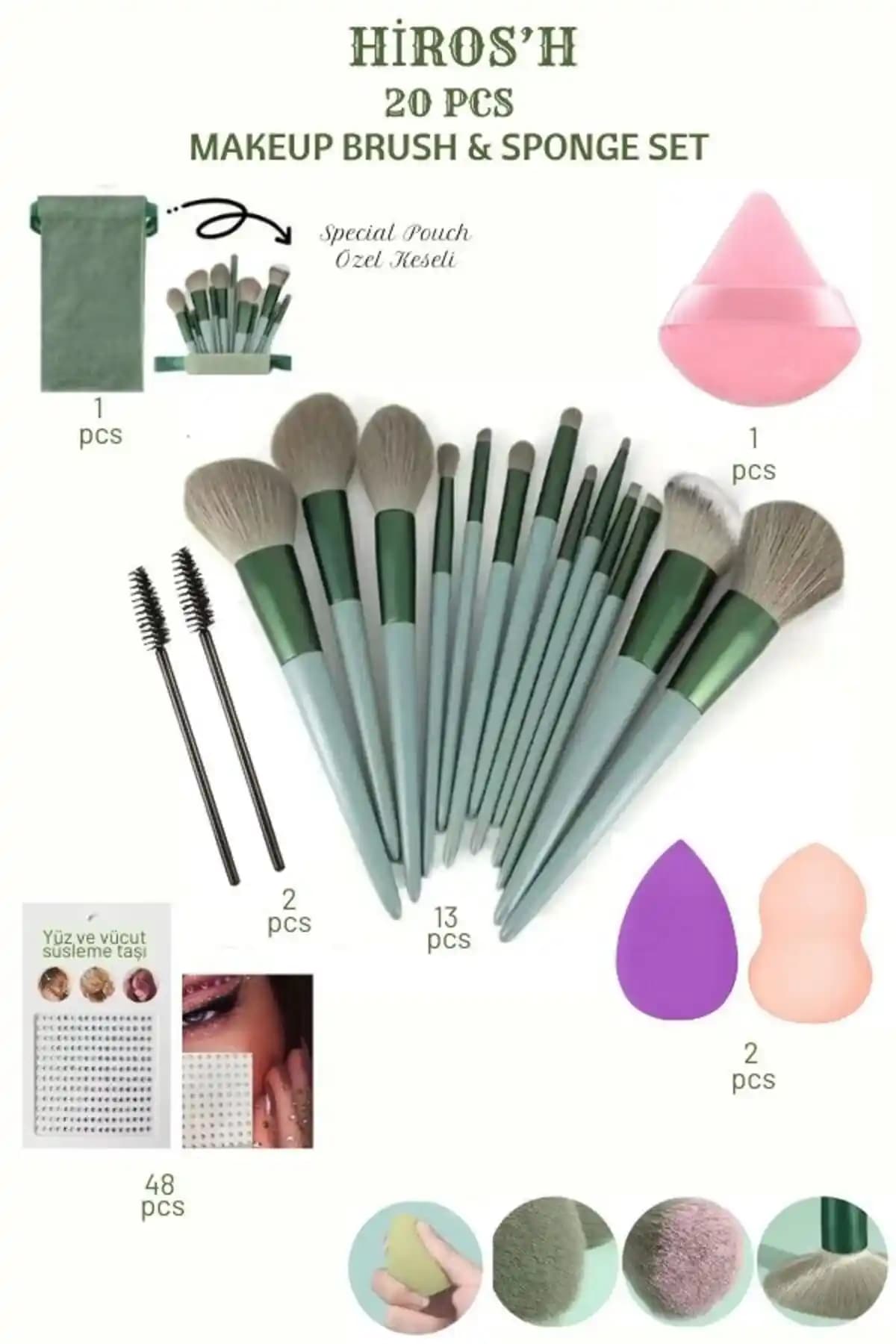 HİROS'H 20 Parça Lüx Makyaj Fırça Seti Profesyonel ve Pratik Kullanım İçin Uygun