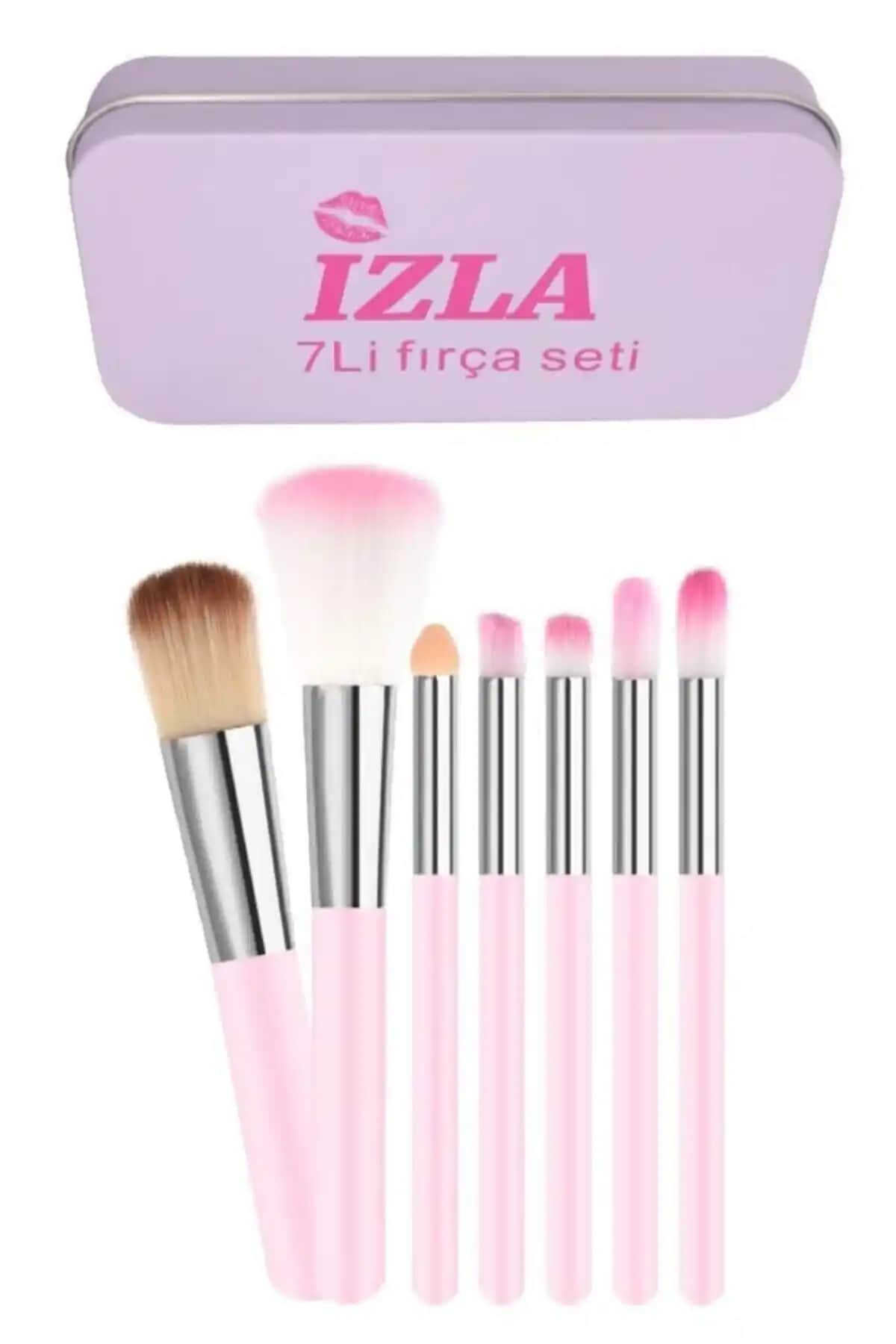 İzla Metal Kutulu Pembe 7'li Fırça Seti: Şık ve Pratik Makyaj Uygulama Kiti
