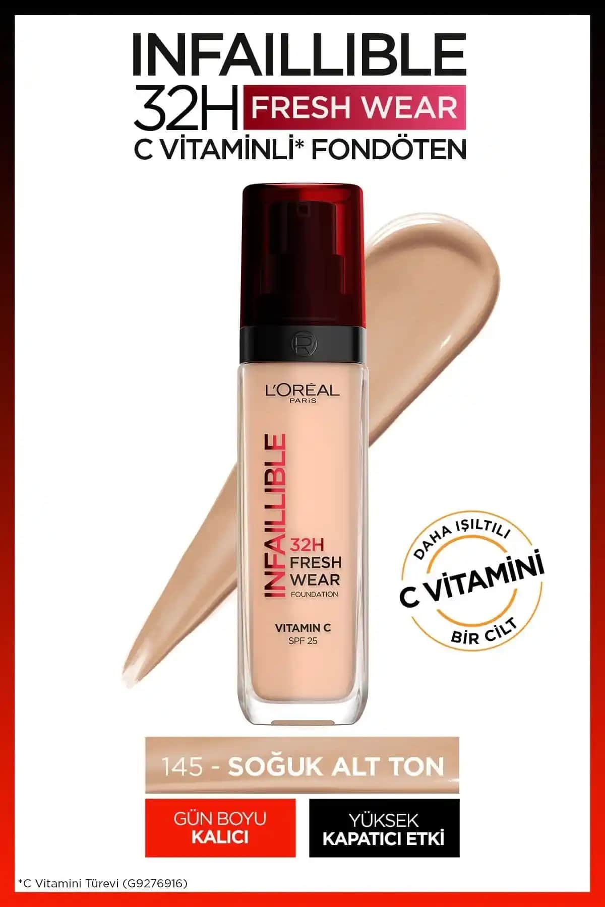L'Oreal Paris Infaillible 32h Fresh Wear C Vitaminli Fondöten: Uzun Süre Dayanıklı ve Doğal Görünüm Sunar