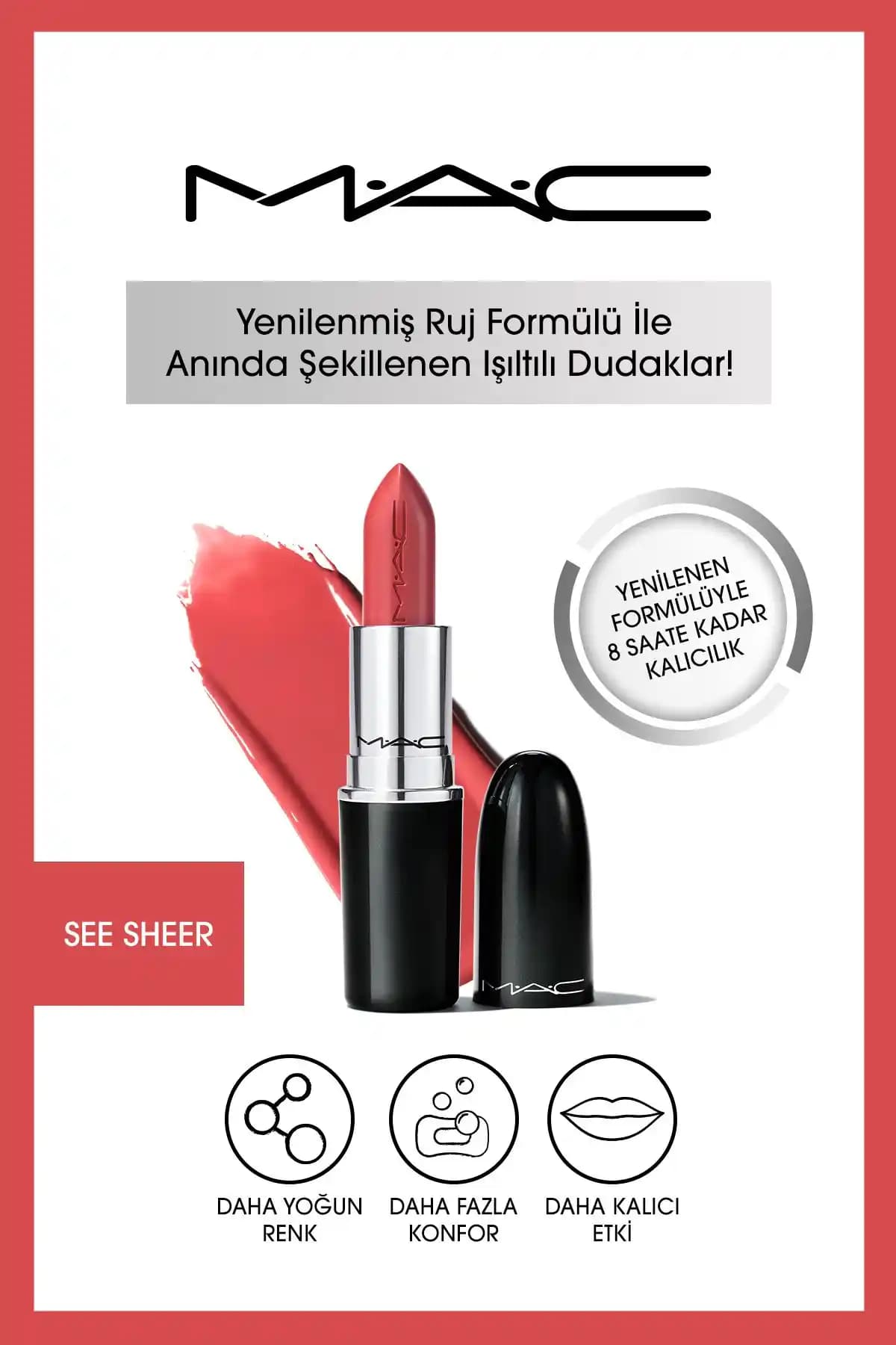 Mac Lustreglass Sheer-Shine Parlak ve Doğal Görünüm Sağlayan Ruj 3g