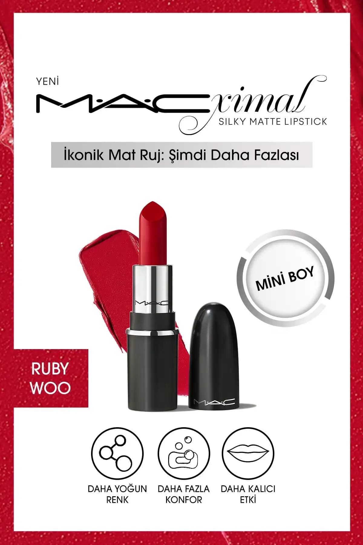 Mac Macximal Mini Mac Silky Matte Ruj Ruby Woo - Kalıcı ve Şık Kırmızı Ruj
