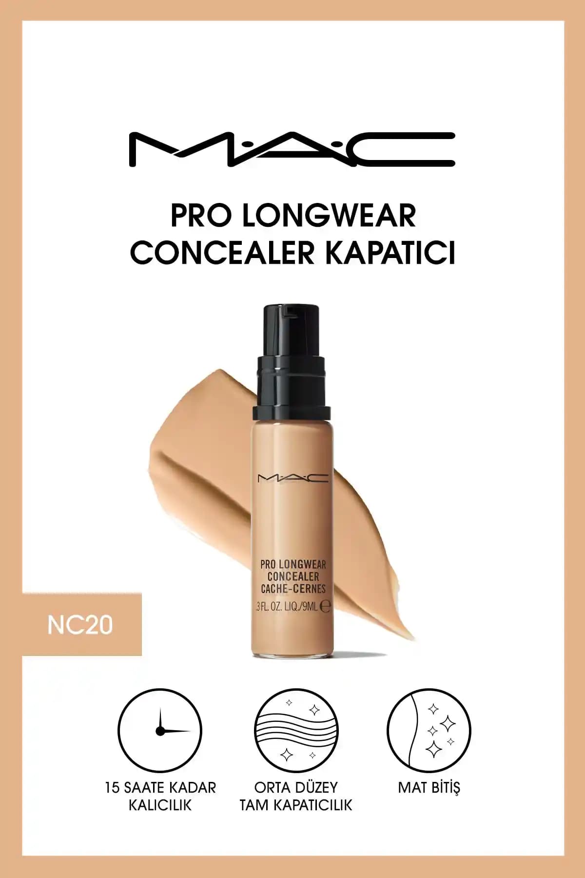 MAC Pro Longwear Concealer NC20 Göz Altı Kapatıcısı Uzun Süre Kalıcı ve Doğal Görünüm