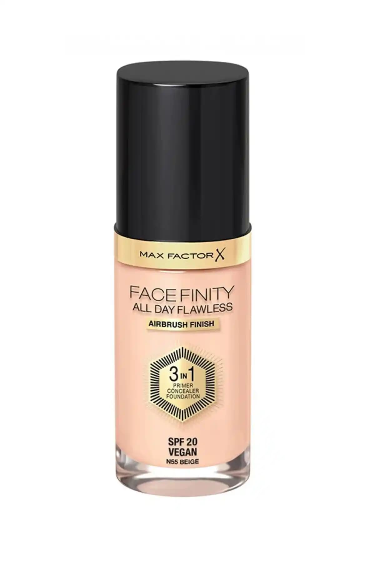 Max Factor Facefinity 3'ü 1 Arada Kalıcı Fondöten 55 Bej - Doğal ve Uzun Süreli Mat Görünüm