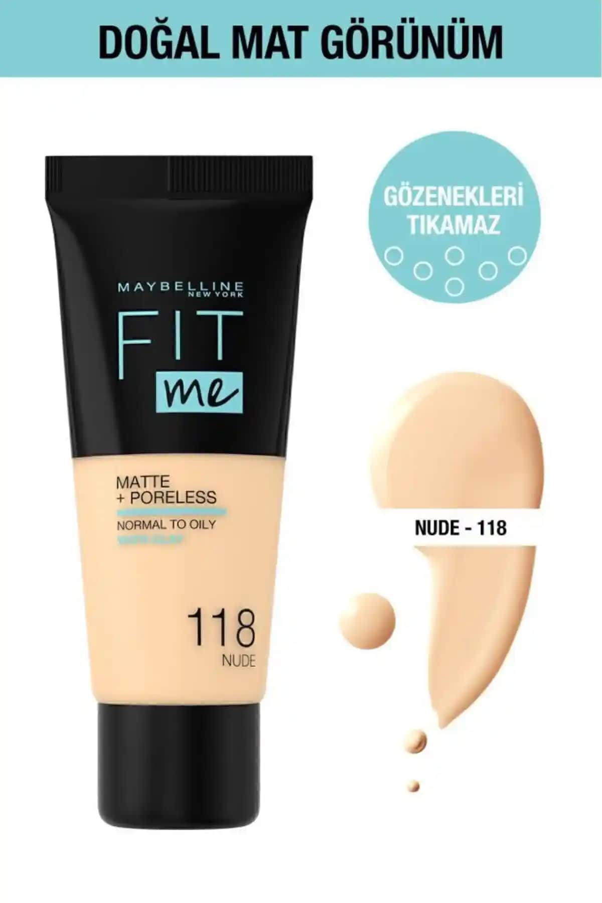 Maybelline Fit Me Matte Poreless Fondöten ile doğal ve mat görünüm sağlayan kaliteli makyaj ürünü