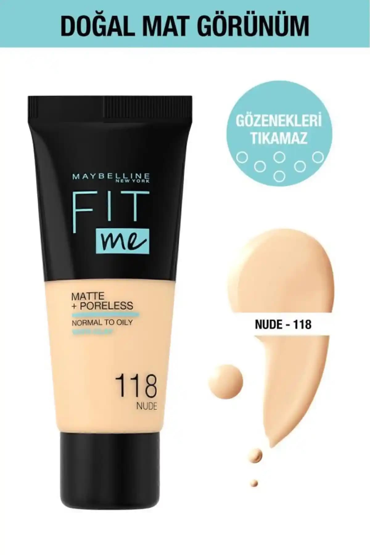 Maybelline Fit Me Matte Poreless Fondöten ile doğal ve mat görünüm sağlayan kaliteli makyaj ürünü