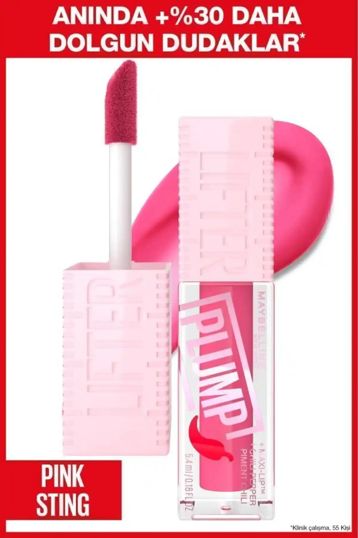 Maybelline New York Lifter Plump Dudak Parlatıcısı 003 Pink Sting parlak ve hacimli dudaklar için ideal