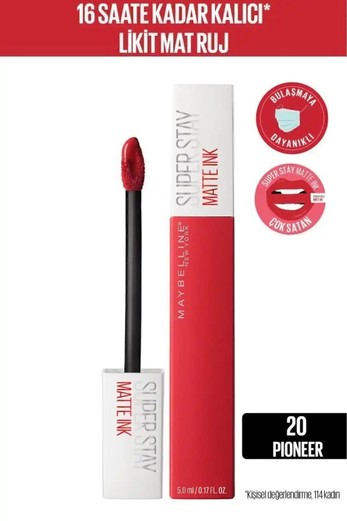 Maybelline New York Super Stay Matte Ink Likit Mat Ruj 20 Kırmızı Uzun Süre Kalıcı ve Şık Görünüm
