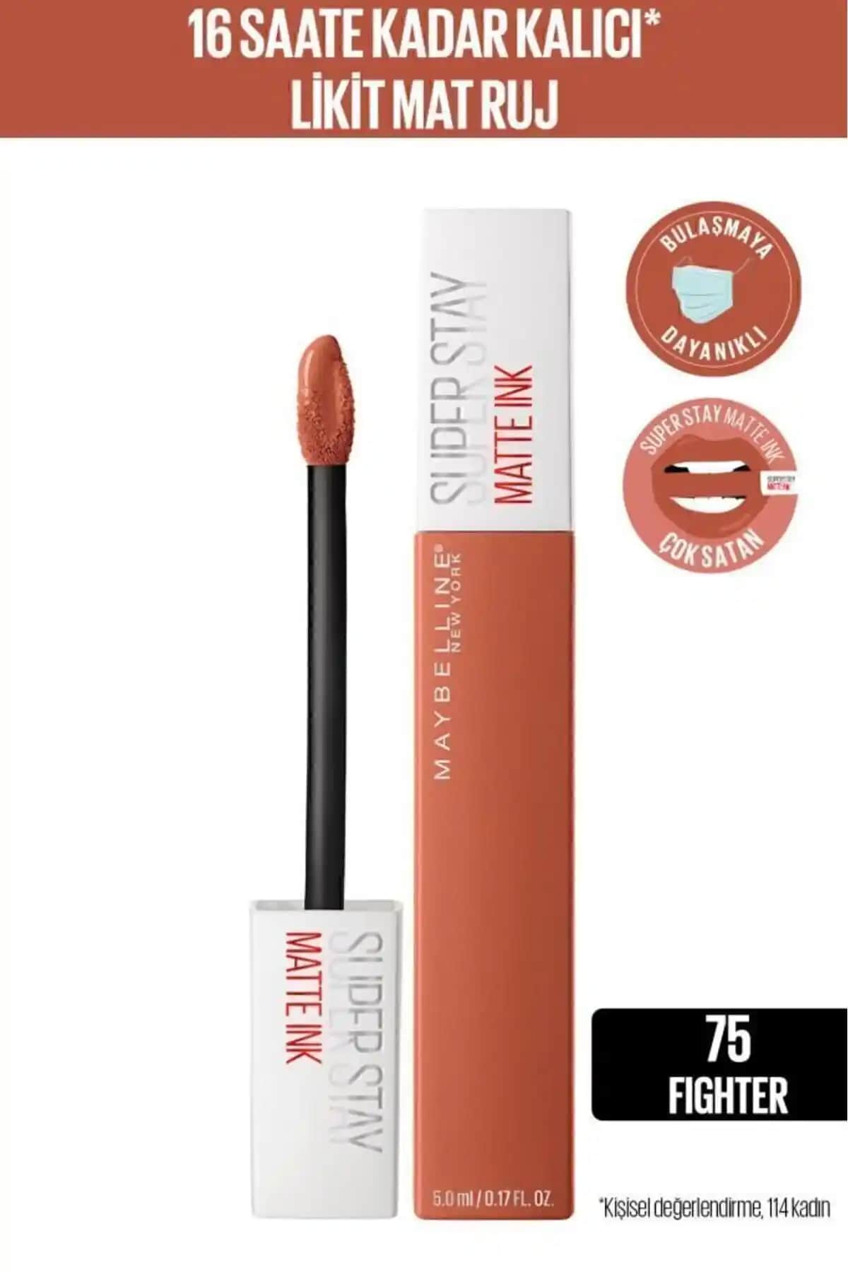 Maybelline Super Stay Matte Ink Likit Ruj 75 Fighter Kahverengi Uzun Süre Dayanıklı