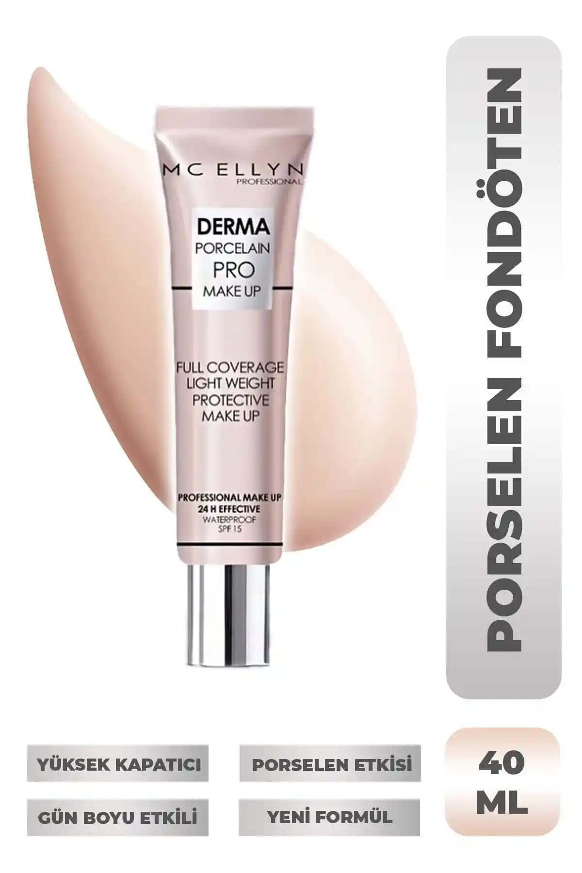 Mcellyn Saten Görünüm Porselen Fondöten Waterproof 01 Açık Beyaz Günlük ve Özel Gün Kullanımı İçin