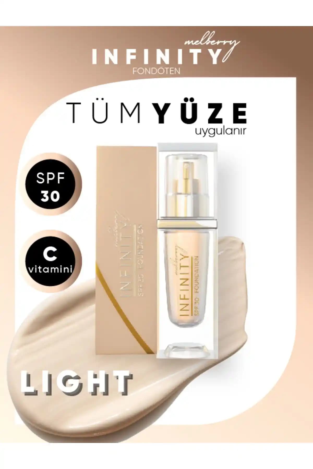 Melberry Infinity Fondöten Büyük Boy 40 ml Yüksek Kapatıcılık ve Doğal Mat Bitiş