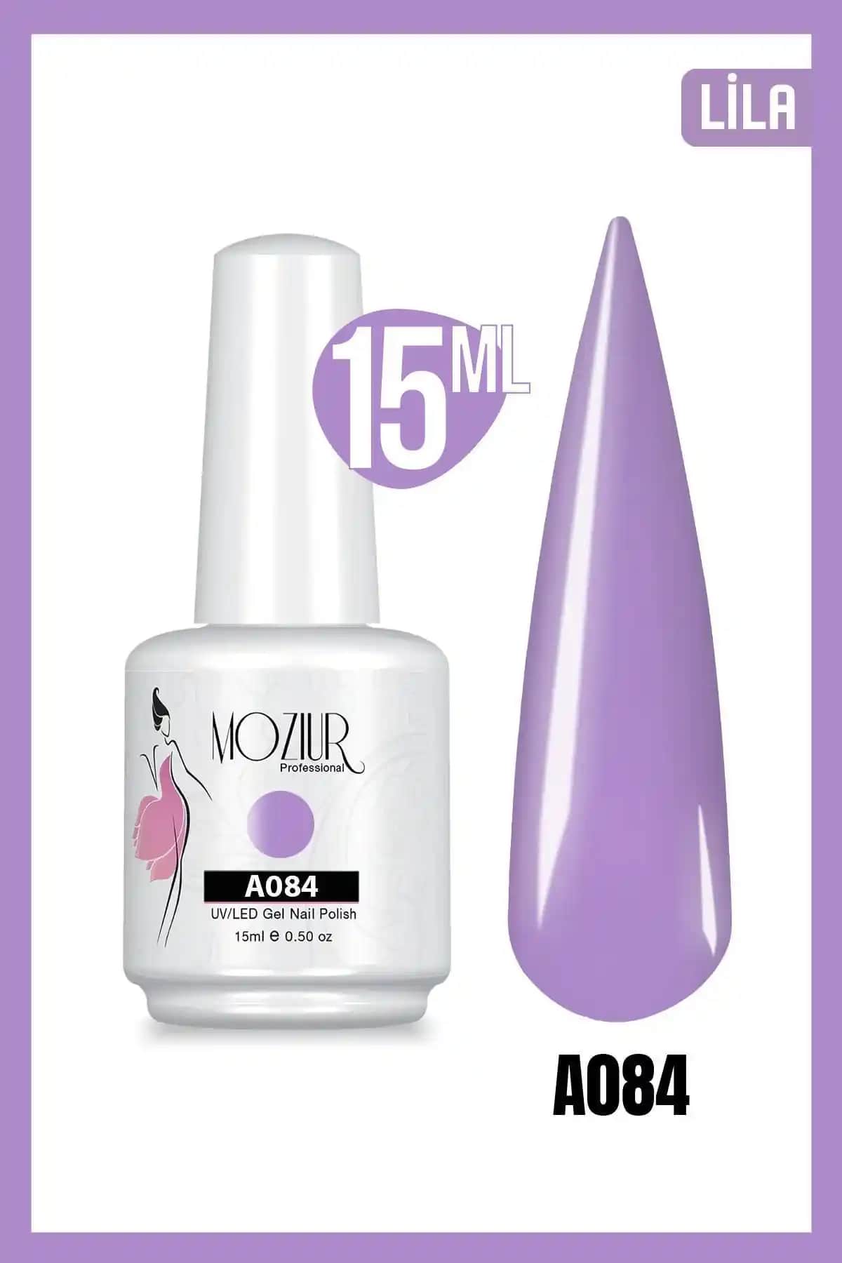 MOZIUR Kalıcı UV LED Oje A084 Lila 15ml - Uzun Süre Dayanan Profesyonel Tırnak Ürünü