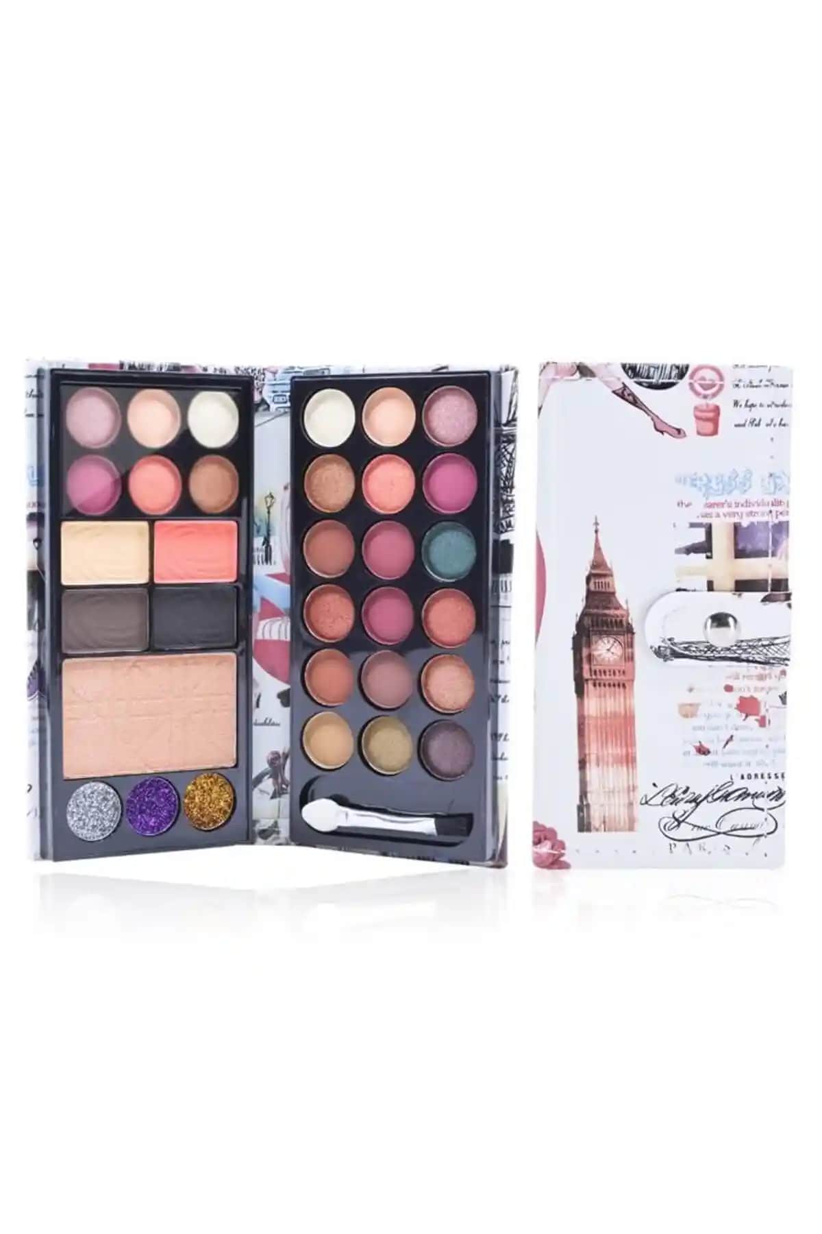 MUJGAN 2 Katlı Cüzdan Far Allık Pudra Seti Beyaz London D Pratik ve Şık Kozmetik Çantası