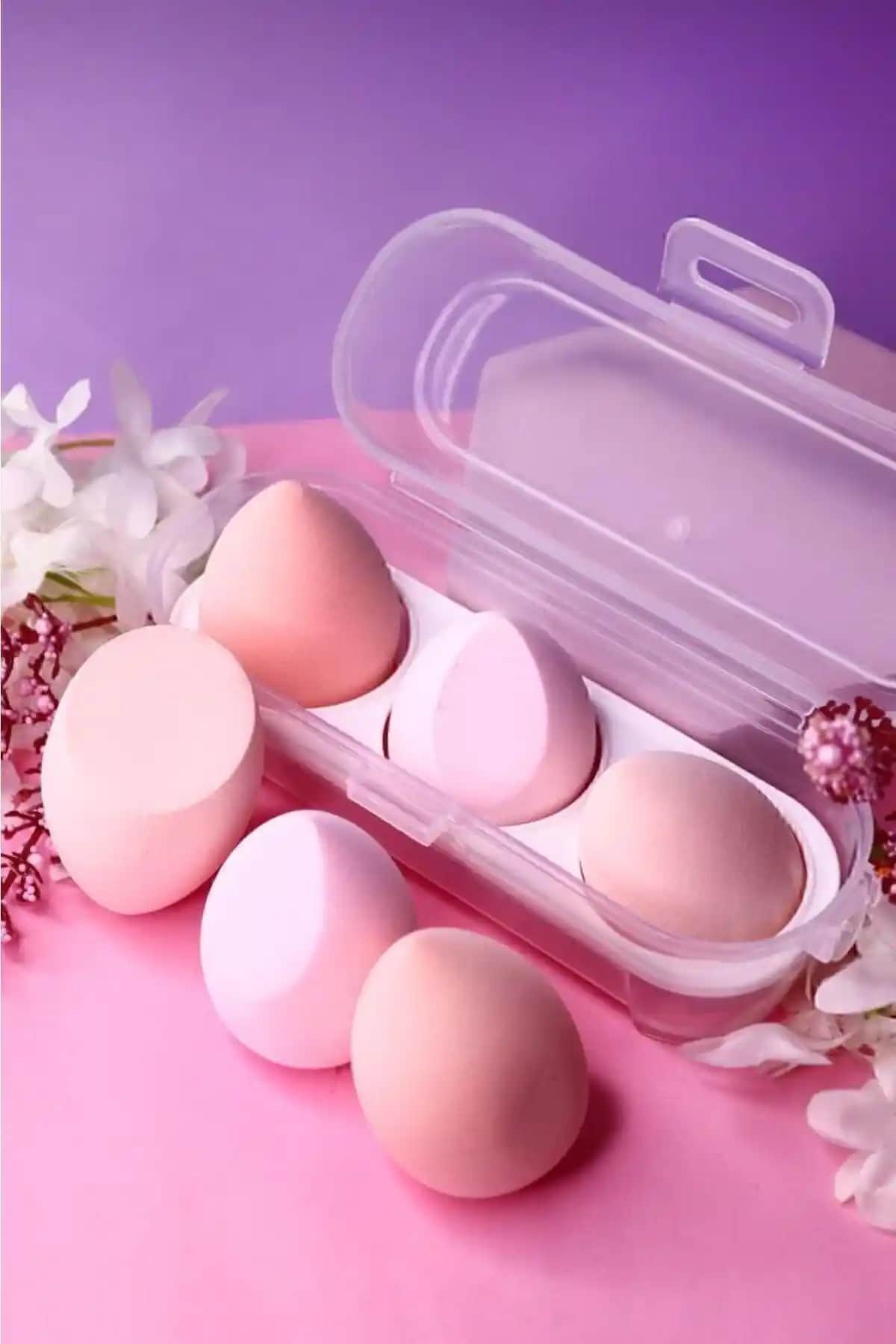 MUJGAN 3'lü Standlı Pembe Makyaj Süngeri Seti Yüksek Kalite ve Kullanışlılık