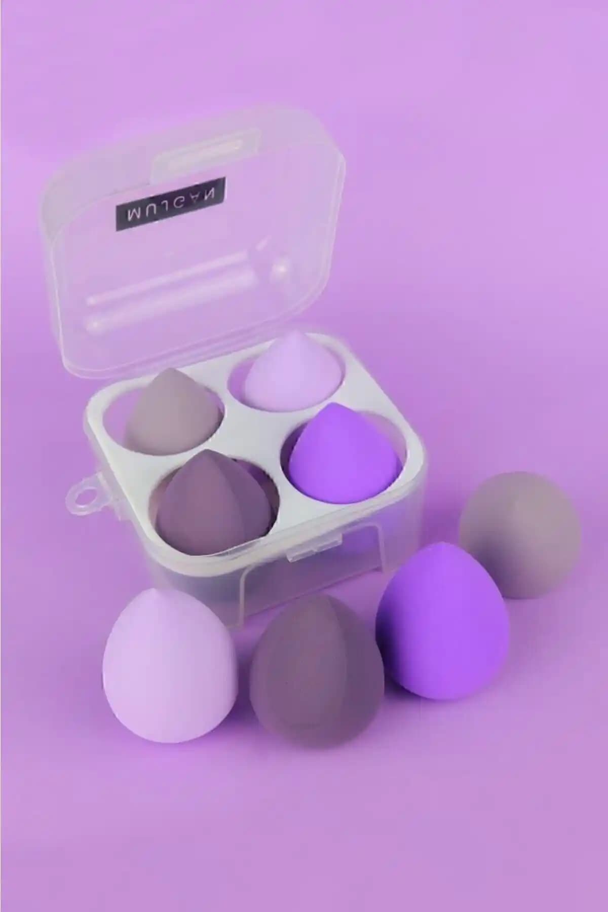 Mujgan 4'lü Standlı Mor Makyaj Süngeri Seti Yumuşak ve Pratik Kullanım İçin