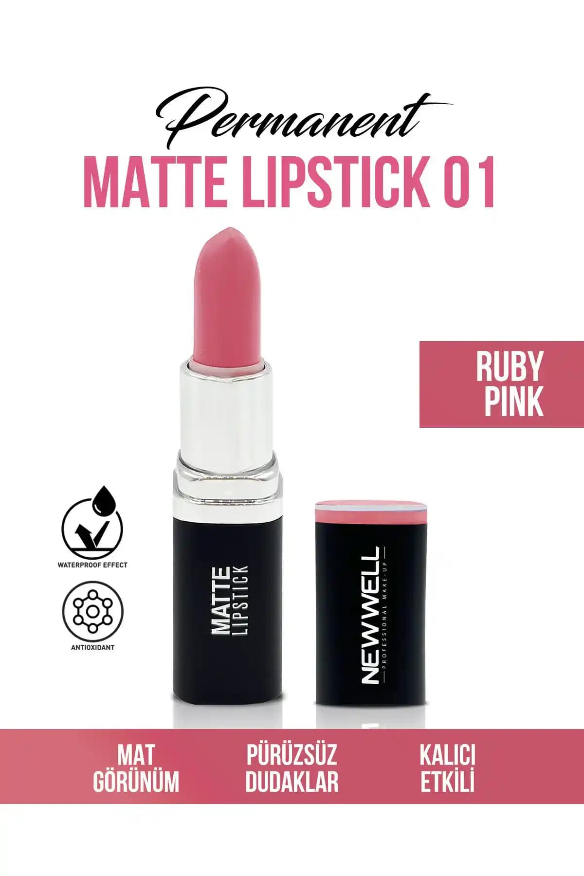 New Well Kalıcı Mat Ruj 01 Ruby Pink: Uzun Süre Kalıcı ve Doğal Görünüm Sağlayan Ruj