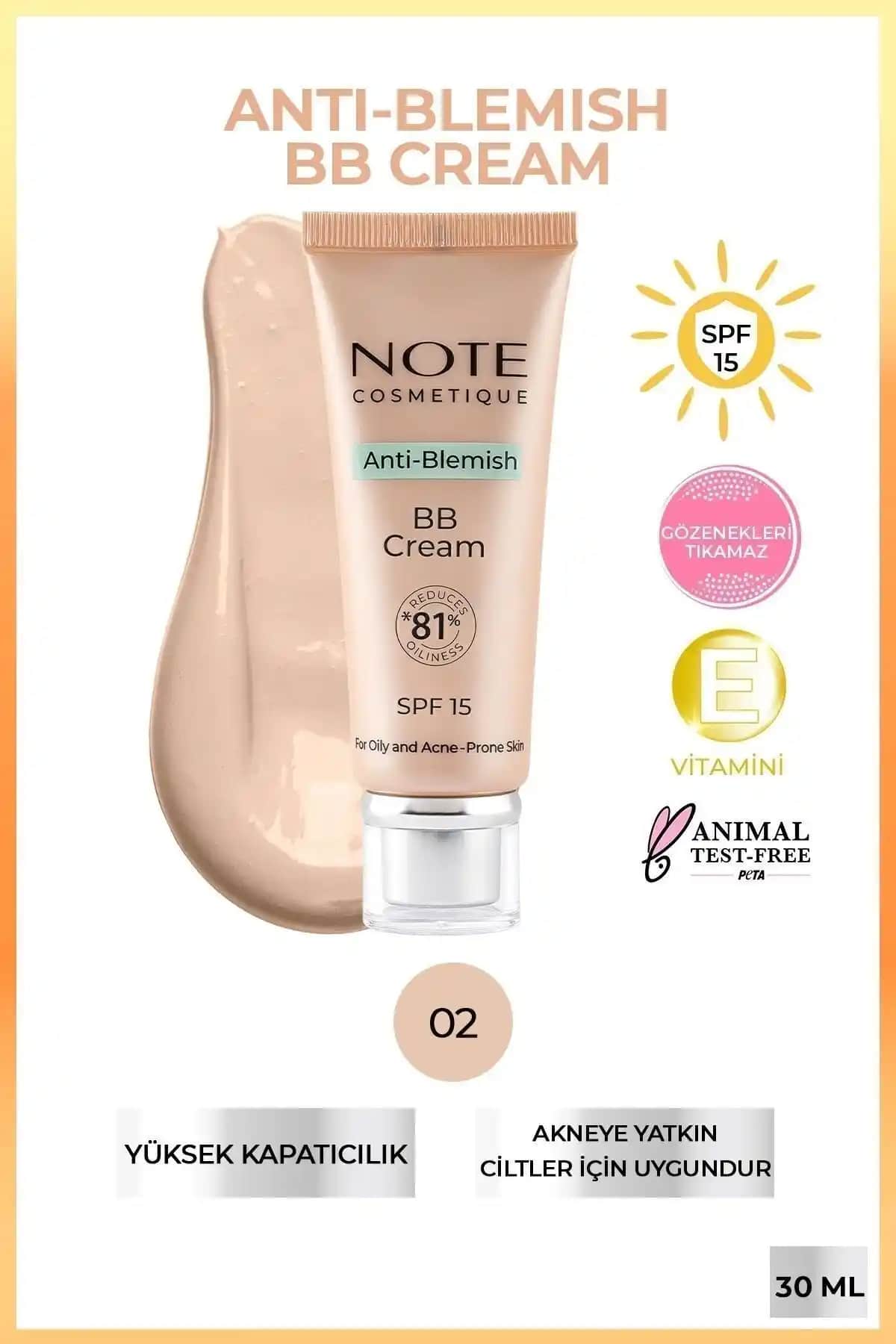 Note Cosmetics Anti-Blemish BB Cream SPF 15 Akneye Yatkın ve Karma Ciltler İçin Uygun Güzellik Ürünü