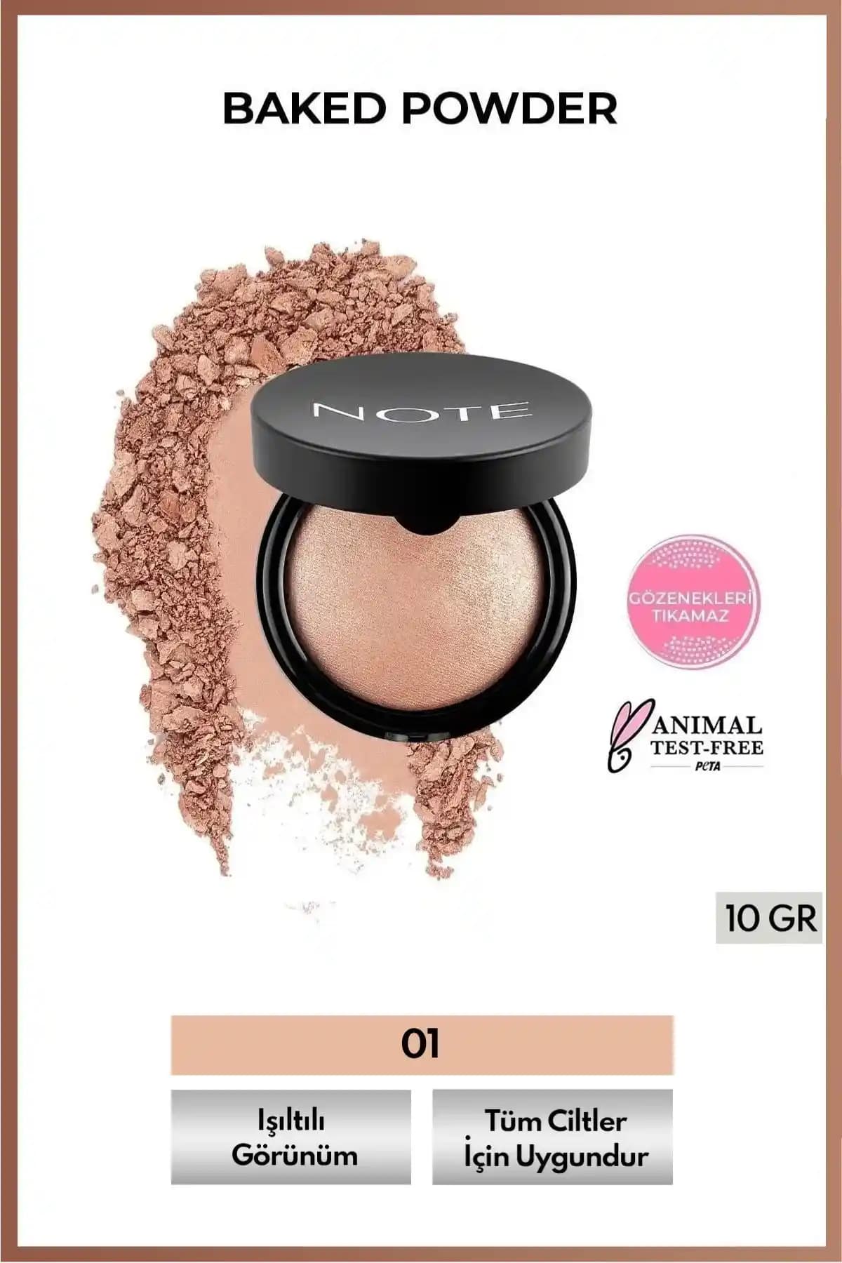 Note Cosmetics Baked Powder Işıltılı Bitişli Toz Pudra Doğal Parlaklık ve Hafif Kapatıcılık Sağlar