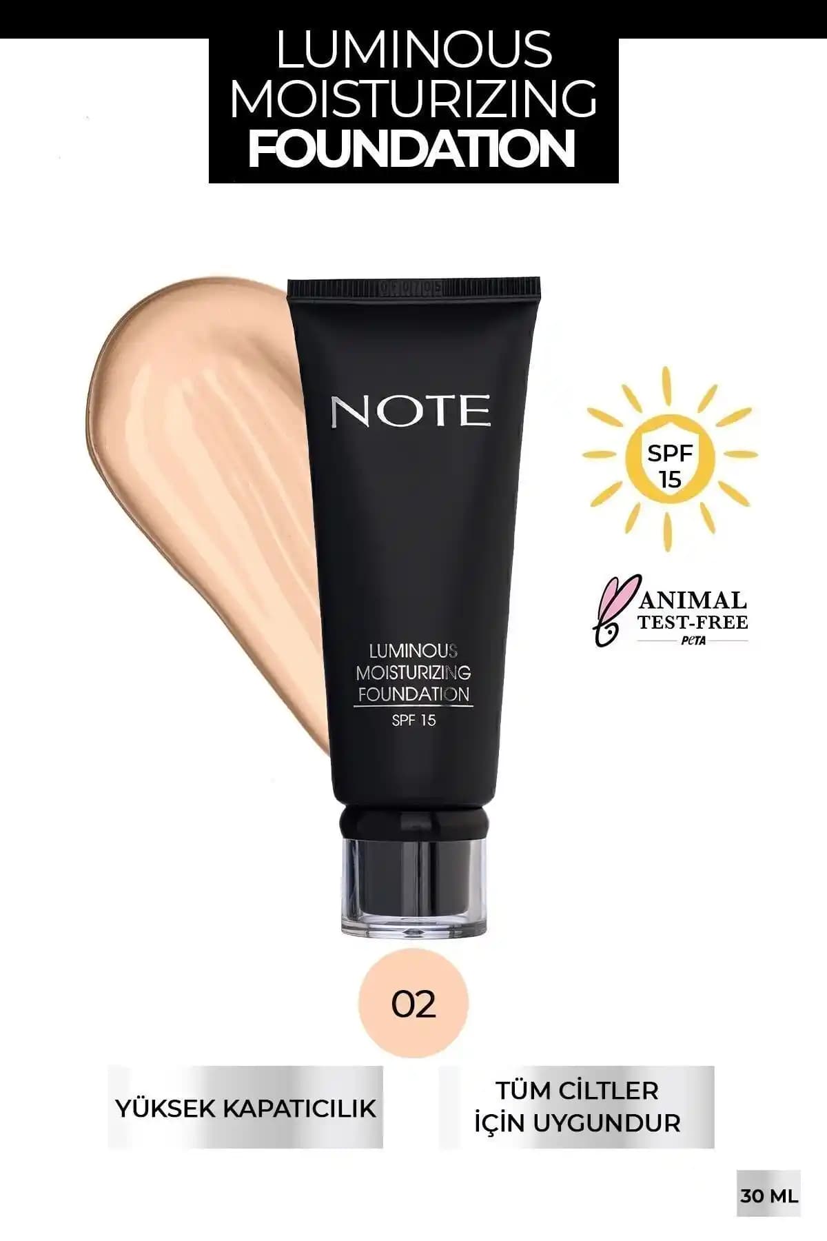 Note Cosmetics Luminous Moisturizing SPF 15 Kuru Ciltler İçin Nemlendirici Fondöten
