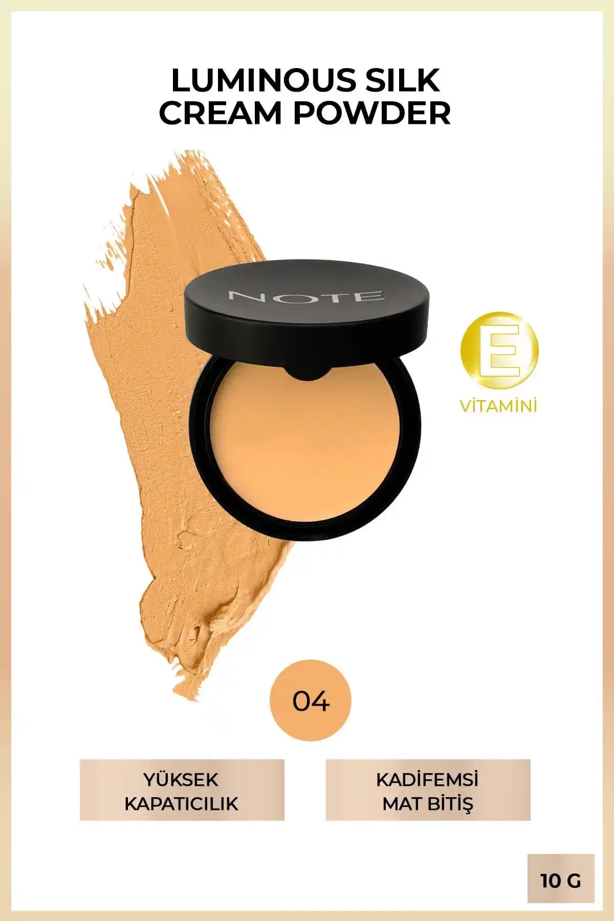 Note Cosmetics Luminous Silk Cream Powder Mat Fondöten 04 Sand - Yüksek Kapatıcılık ve Doğal Mat Bitiş