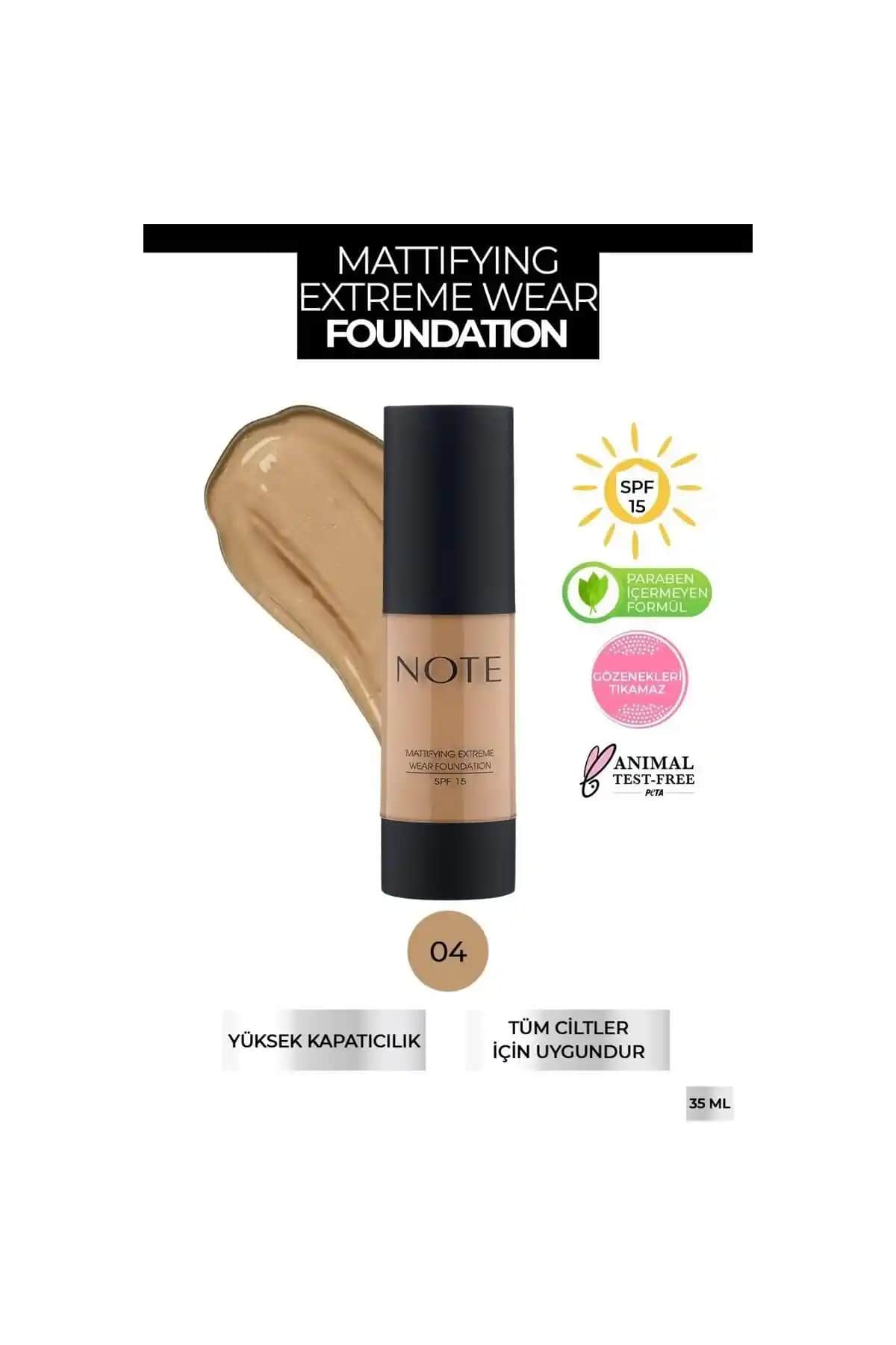 Note Cosmetics Mattifying Extreme Wear SPF 15 Yoğun Kapatıcı Mat Fondöten 04 Sand