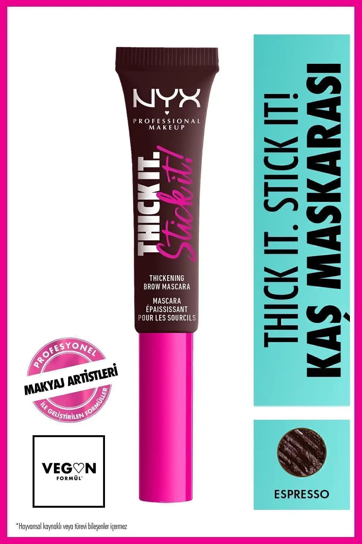 NYX Thick It Stick It Kaş Maskarası Espresso Kalıcı ve Doğal Görünümlü Kaşlar İçin